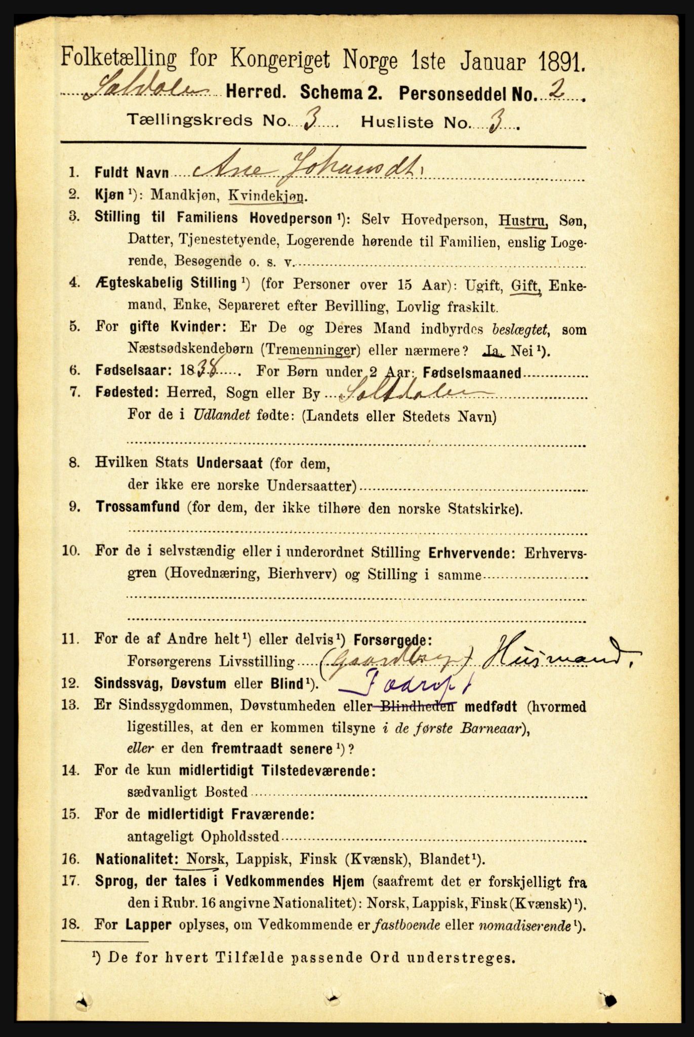 RA, 1891 census for 1840 Saltdal, 1891, p. 1667