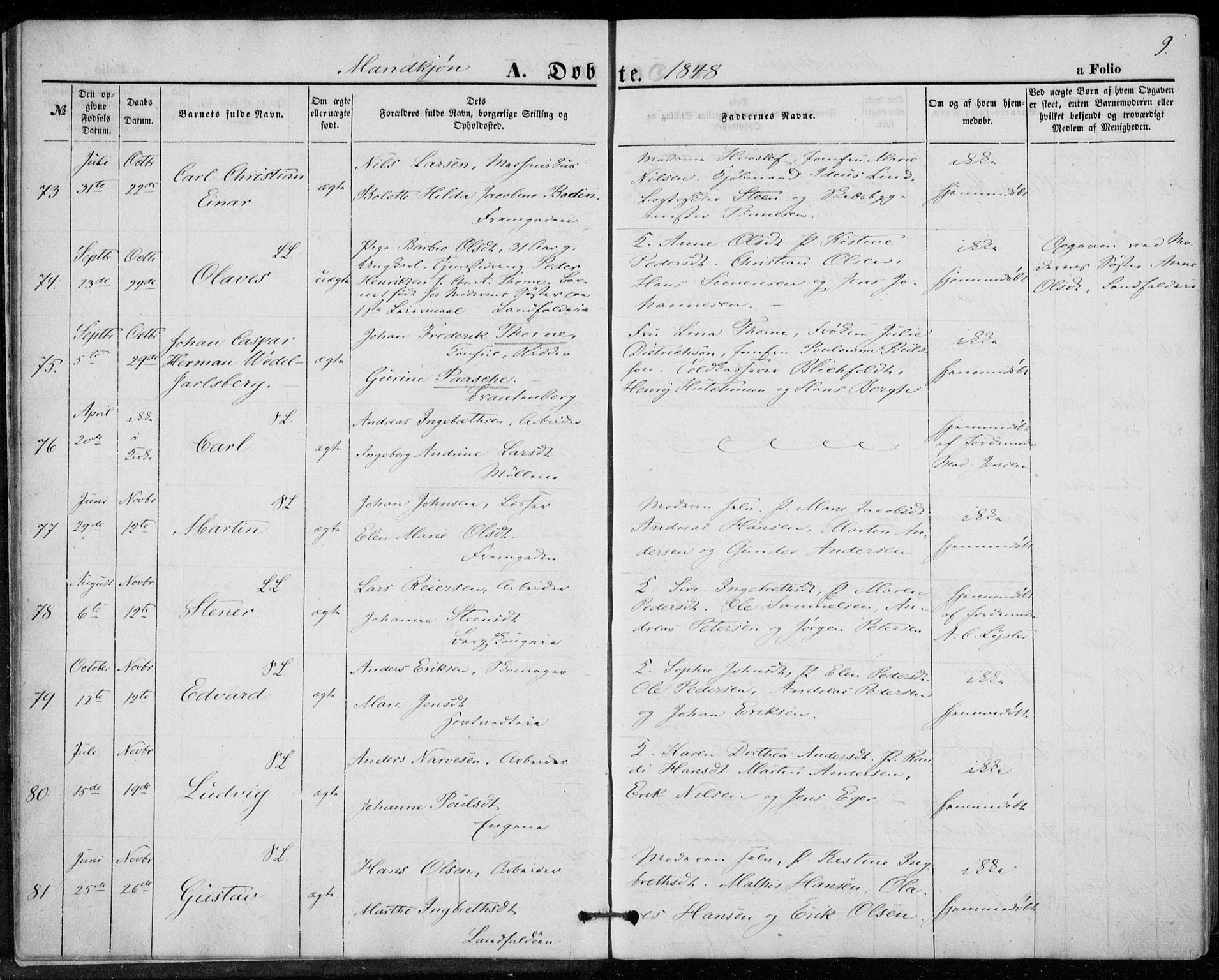 Bragernes kirkebøker, AV/SAKO-A-6/F/Fb/L0002: Parish register (official) no. II 2, 1848-1859, p. 9