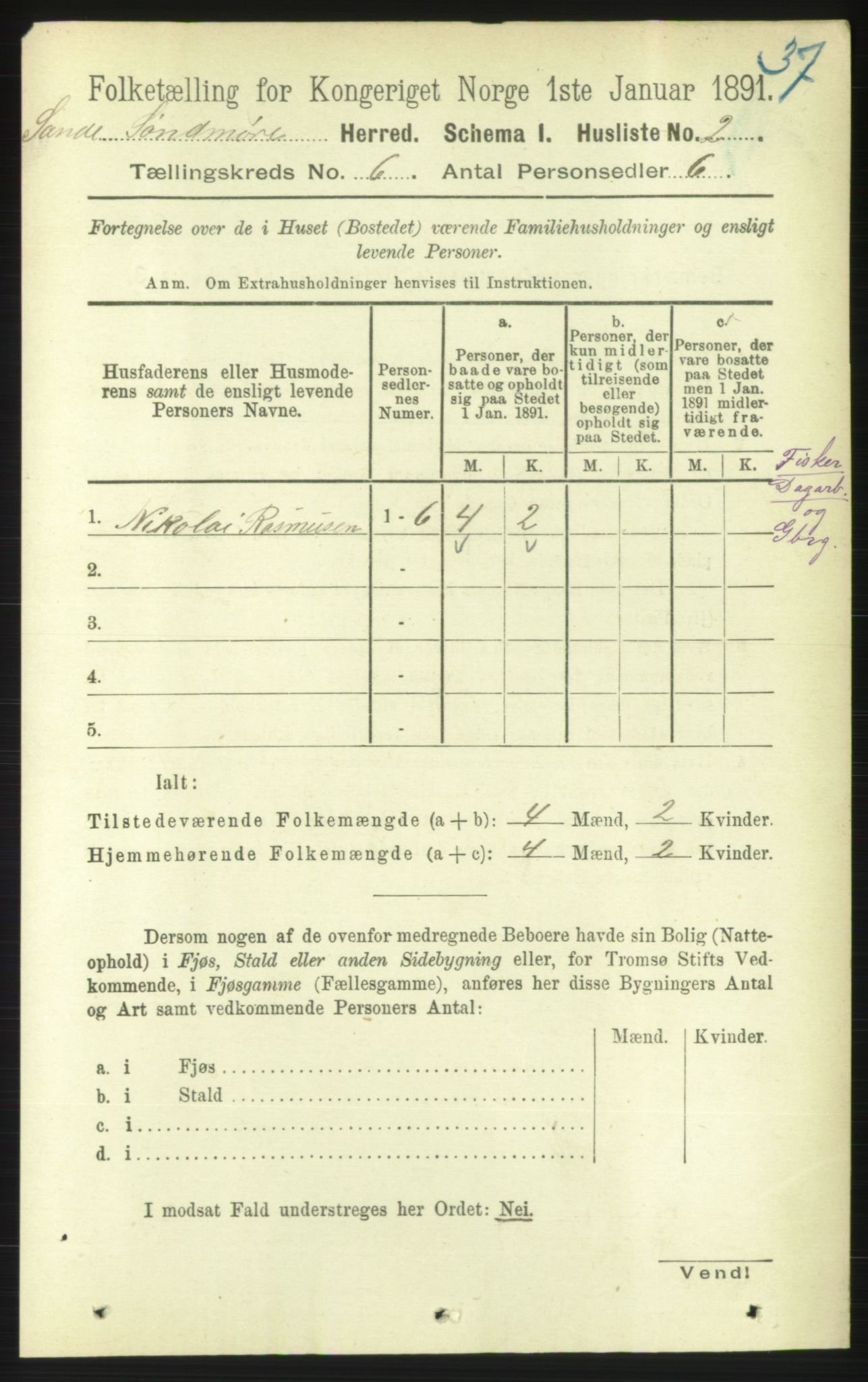 RA, 1891 census for 1514 Sande, 1891, p. 992