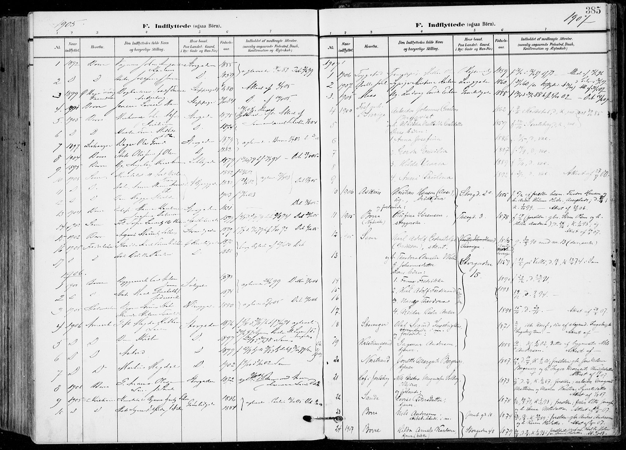 Horten kirkebøker, AV/SAKO-A-348/F/Fa/L0006: Parish register (official) no. 6, 1905-1912, p. 385