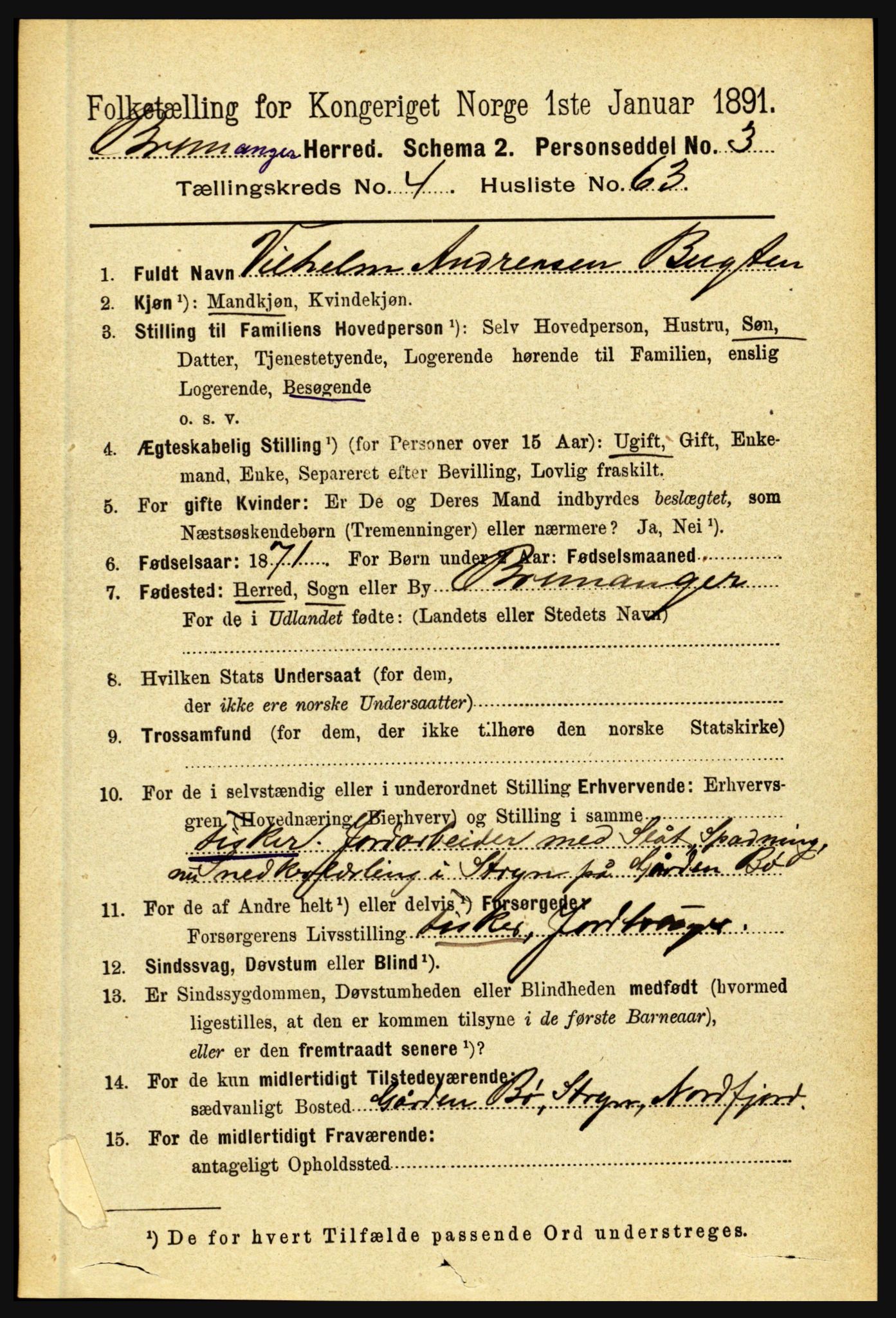 RA, 1891 census for 1438 Bremanger, 1891, p. 1900