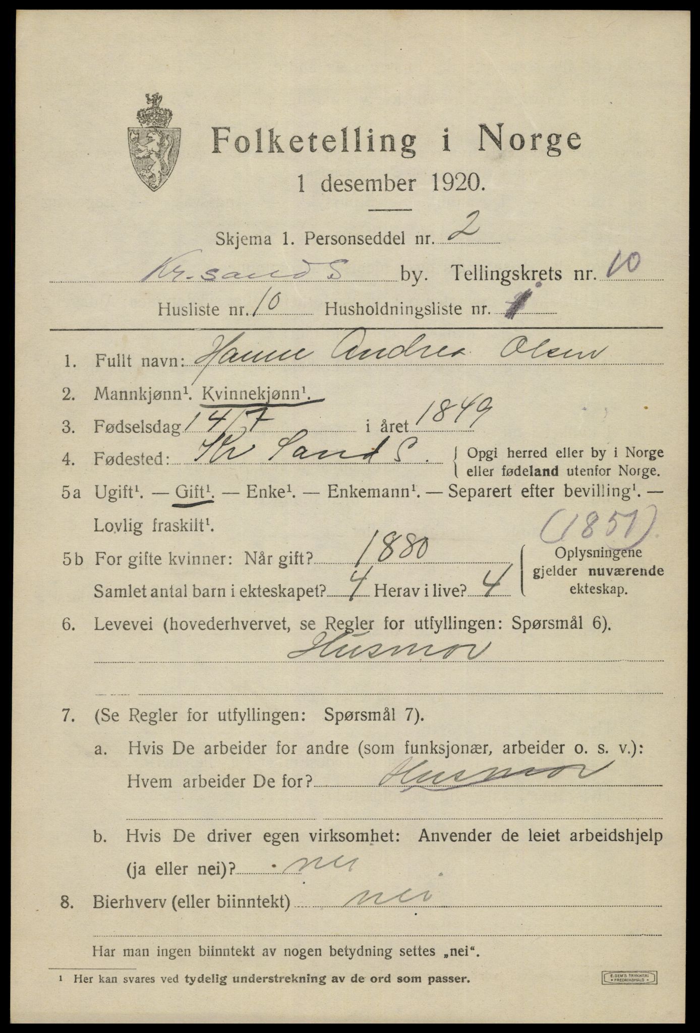 SAK, 1920 census for Kristiansand, 1920, p. 23821