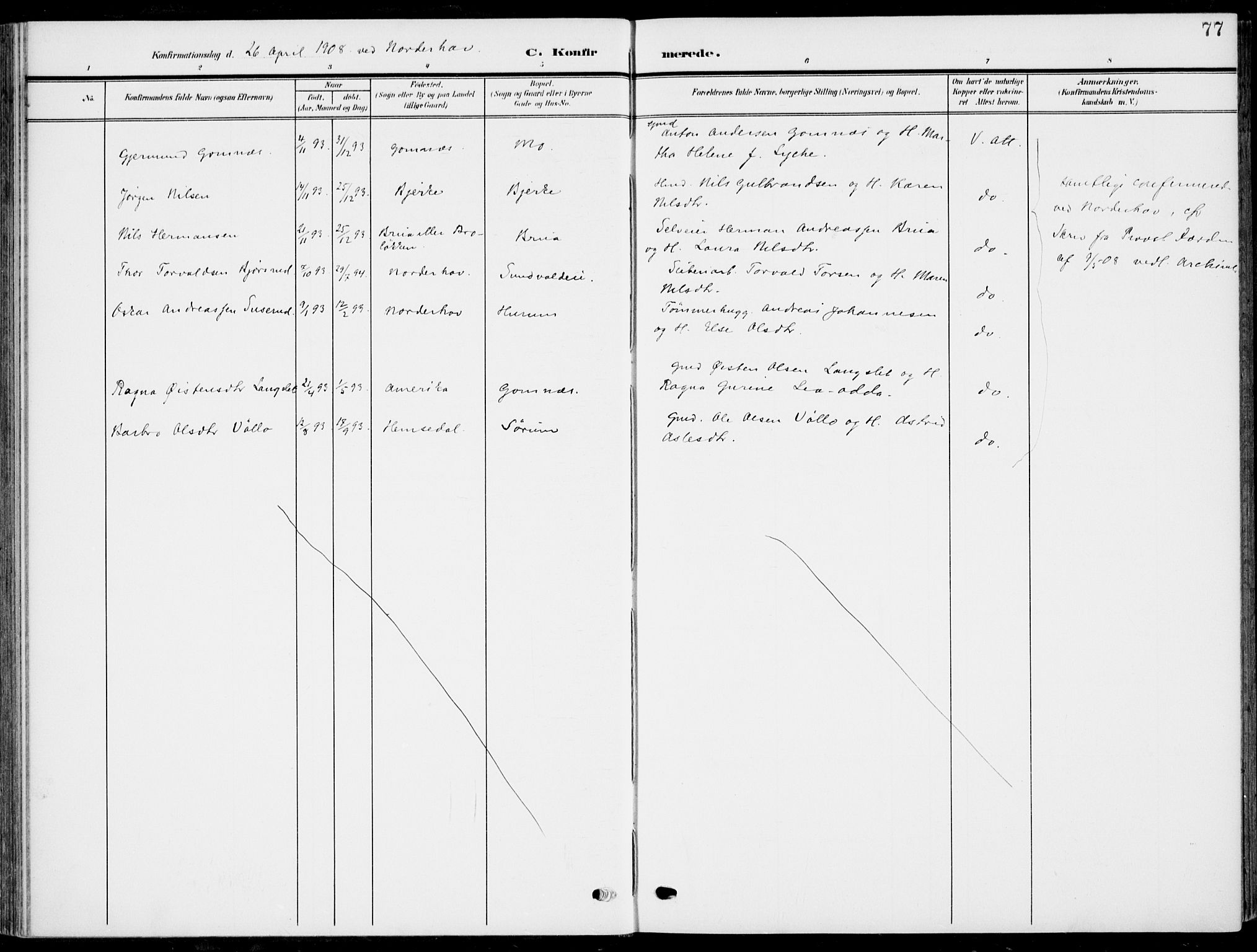 Hole kirkebøker, SAKO/A-228/F/Fa/L0010: Parish register (official) no. I 10, 1907-1917, p. 77