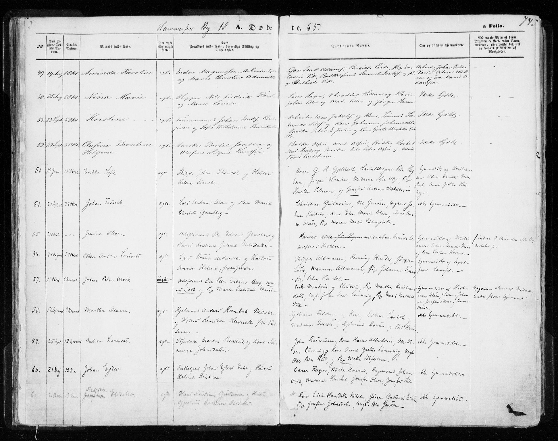 Hammerfest sokneprestkontor, AV/SATØ-S-1347/H/Ha/L0005.kirke: Parish register (official) no. 5, 1857-1869, p. 74