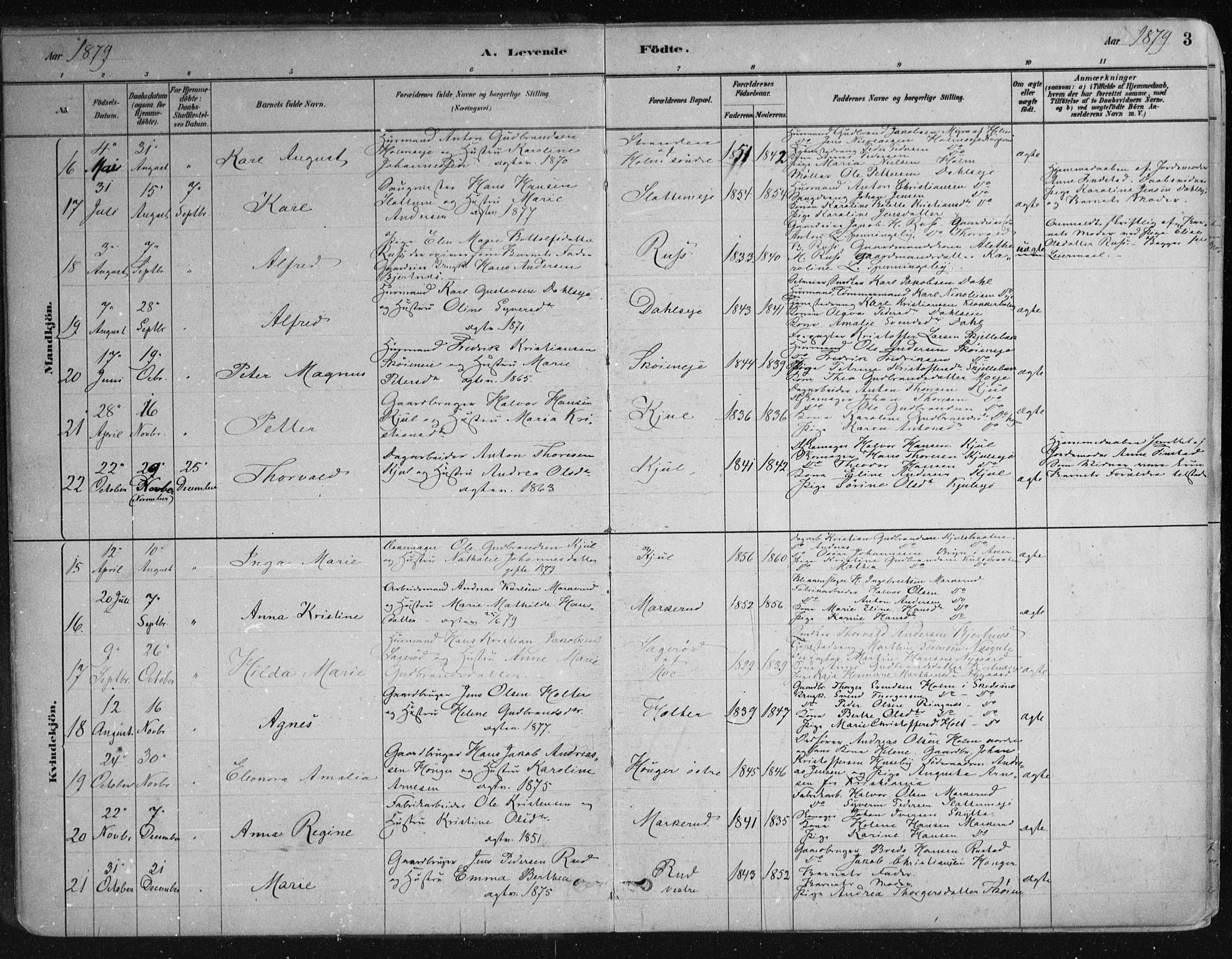 Nittedal prestekontor Kirkebøker, SAO/A-10365a/F/Fa/L0007: Parish register (official) no. I 7, 1879-1901, p. 3