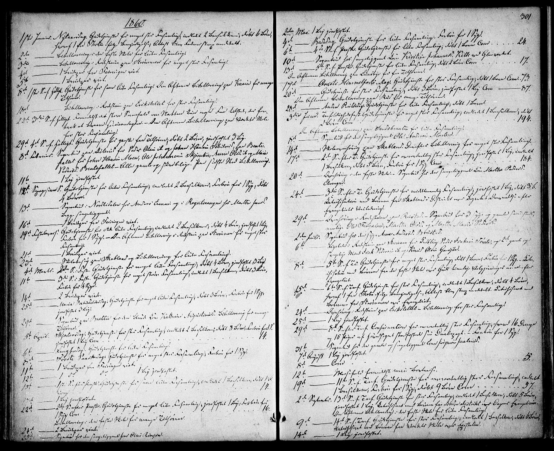 Hurdal prestekontor Kirkebøker, AV/SAO-A-10889/F/Fa/L0006: Parish register (official) no. I 6, 1860-1877, p. 301