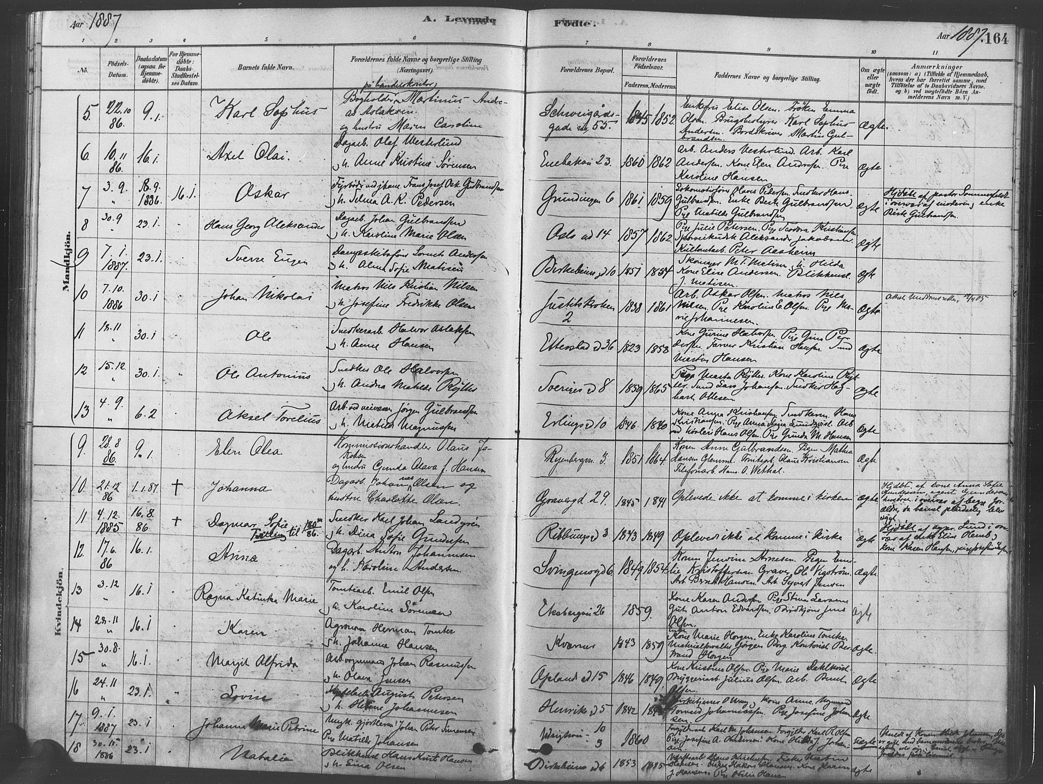 Gamlebyen prestekontor Kirkebøker, SAO/A-10884/F/Fa/L0005: Parish register (official) no. 5, 1878-1889, p. 164