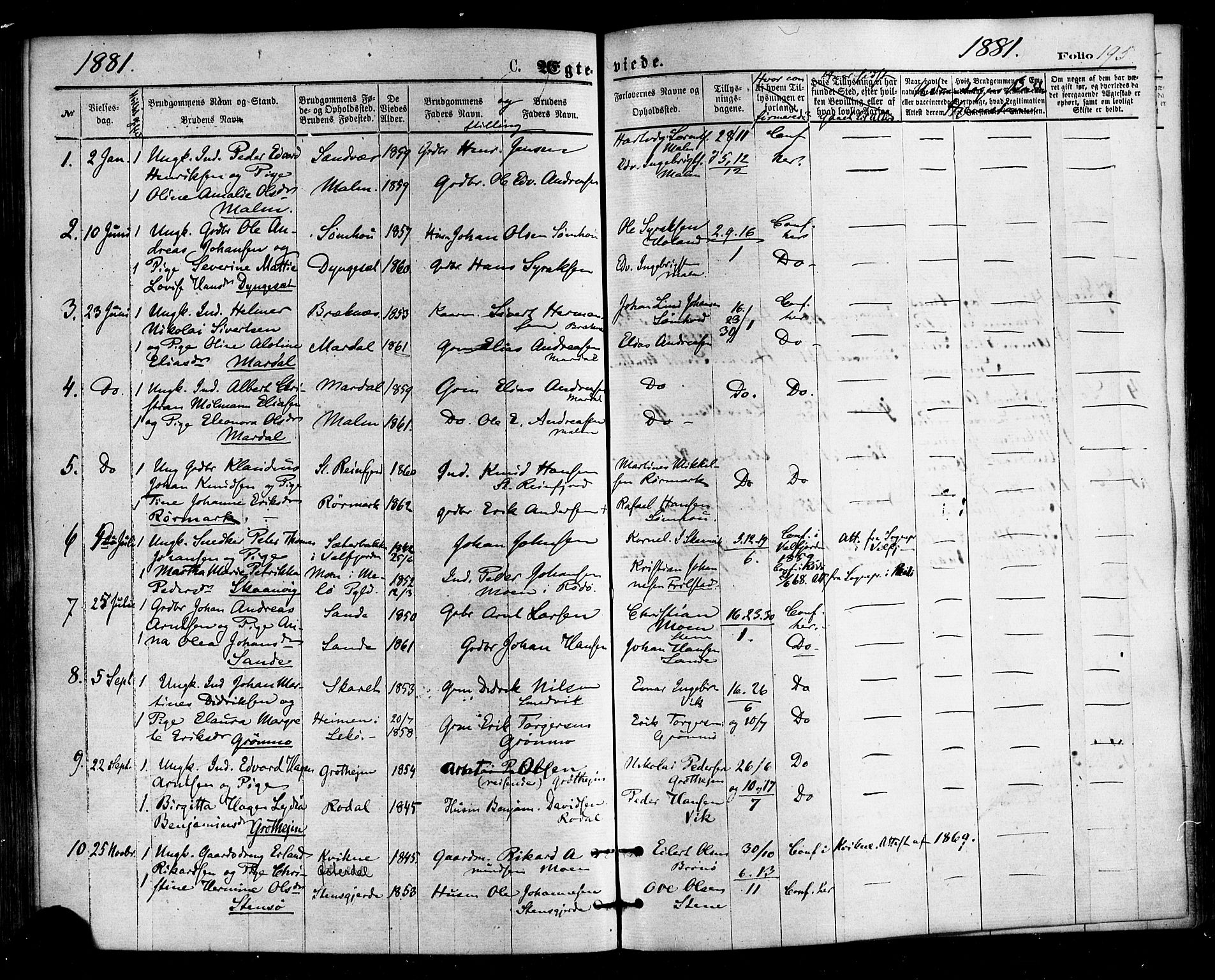 Ministerialprotokoller, klokkerbøker og fødselsregistre - Nordland, SAT/A-1459/812/L0177: Parish register (official) no. 812A06, 1875-1885, p. 195
