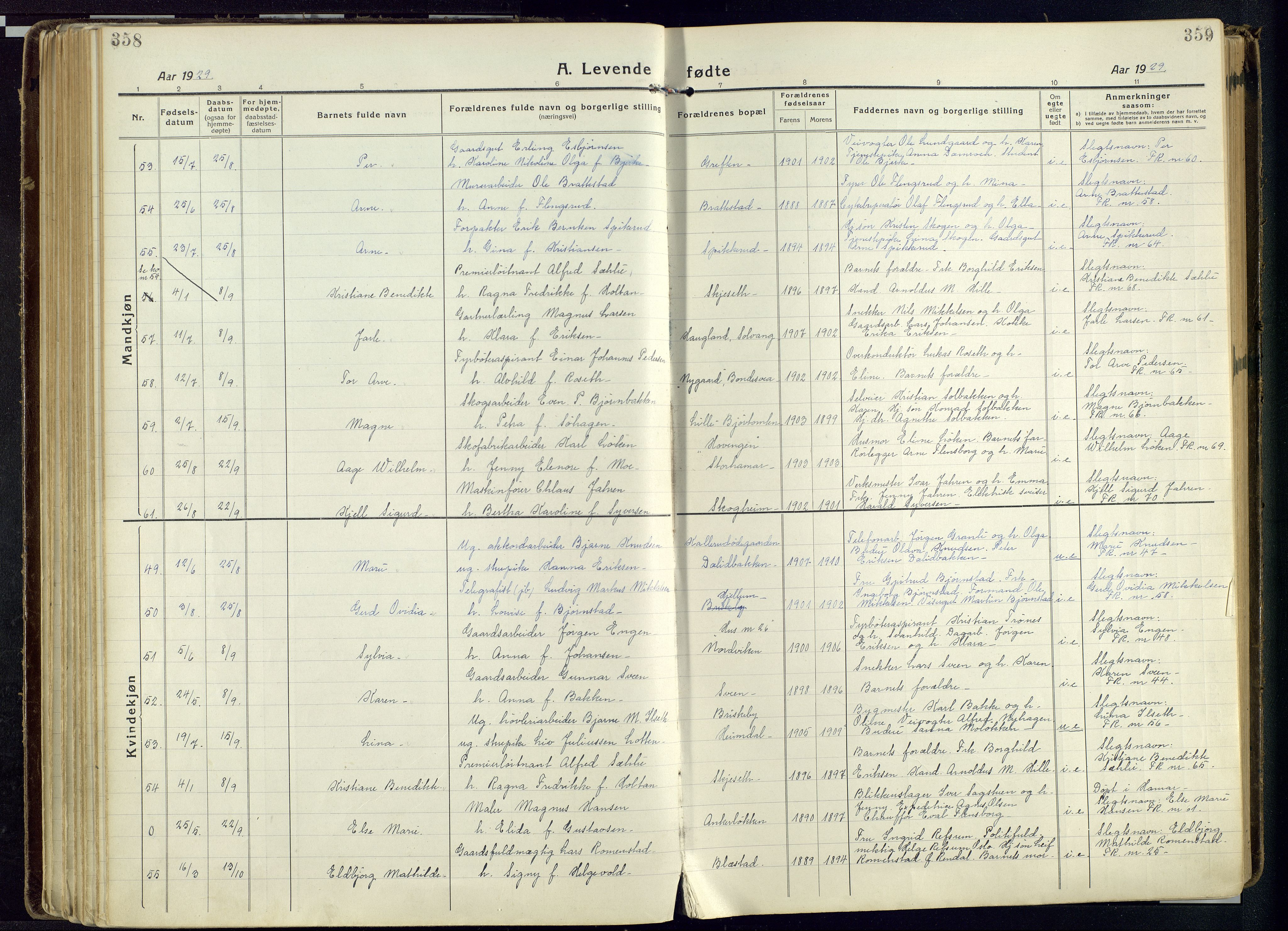 Vang prestekontor, Hedmark, AV/SAH-PREST-008/H/Ha/Haa/L0022: Parish register (official) no. 22, 1918-1944, p. 358-359