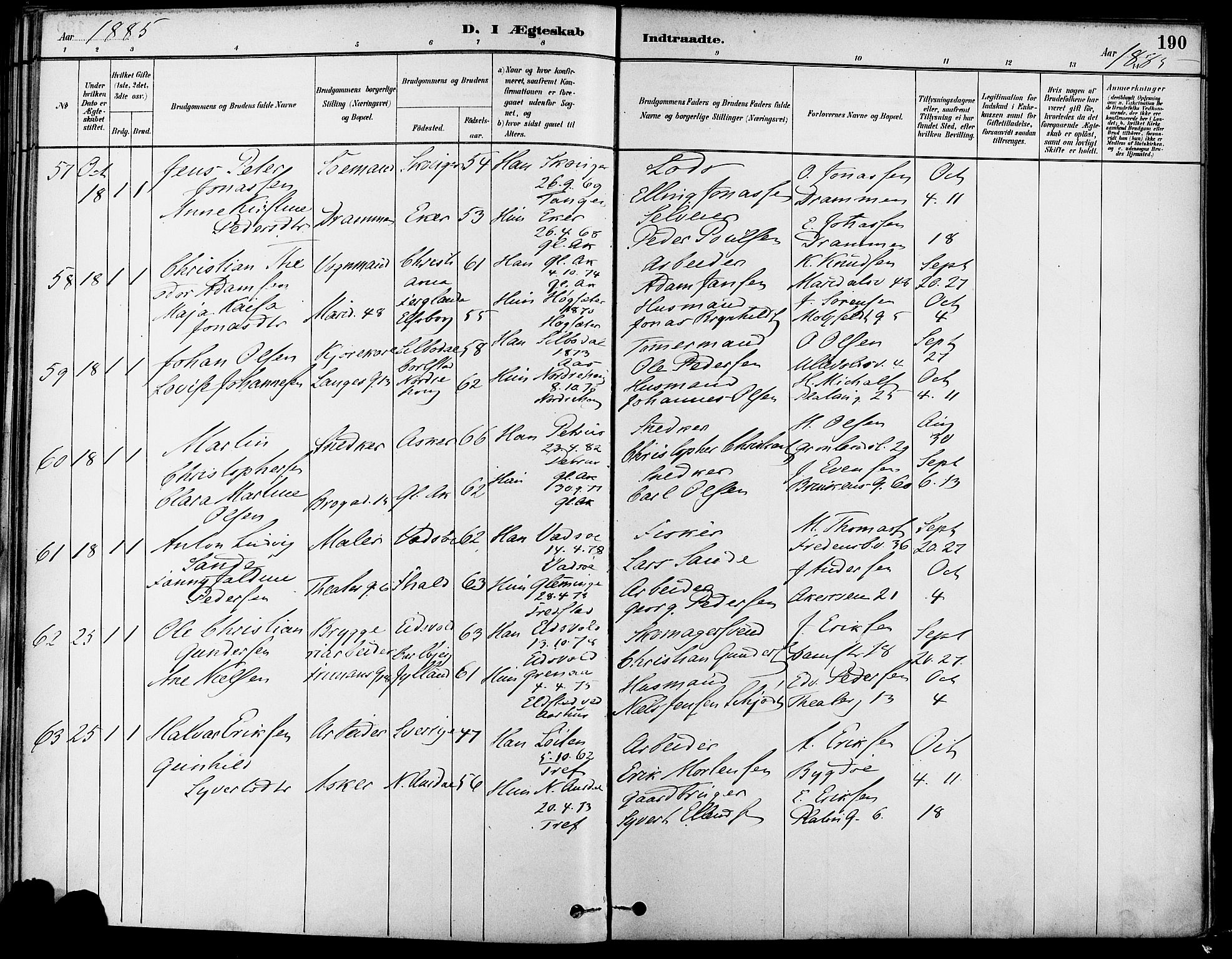Gamle Aker prestekontor Kirkebøker, SAO/A-10617a/F/L0007: Parish register (official) no. 7, 1882-1890, p. 190