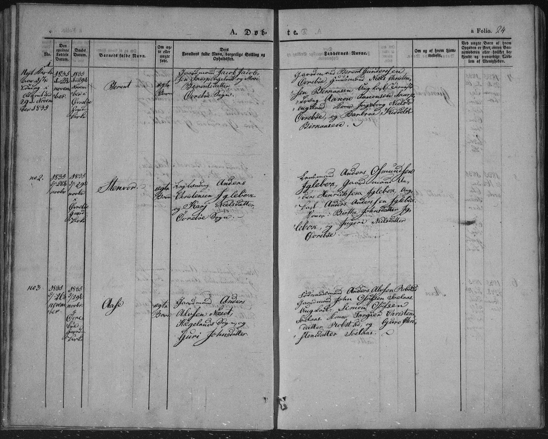 Vennesla sokneprestkontor, AV/SAK-1111-0045/Fa/Fac/L0004: Parish register (official) no. A 4, 1834-1855, p. 24