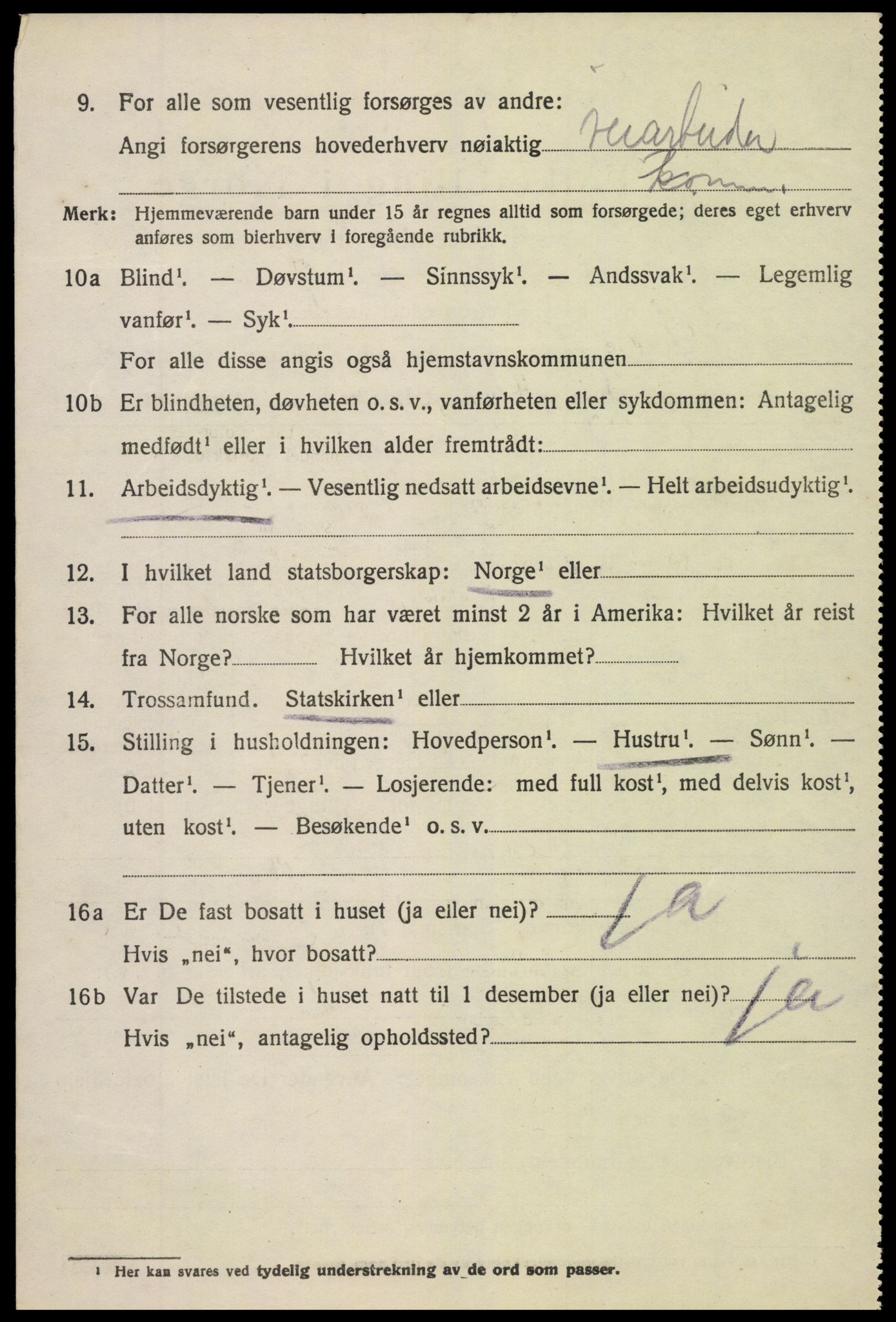 SAK, 1920 census for Vegårshei, 1920, p. 1213