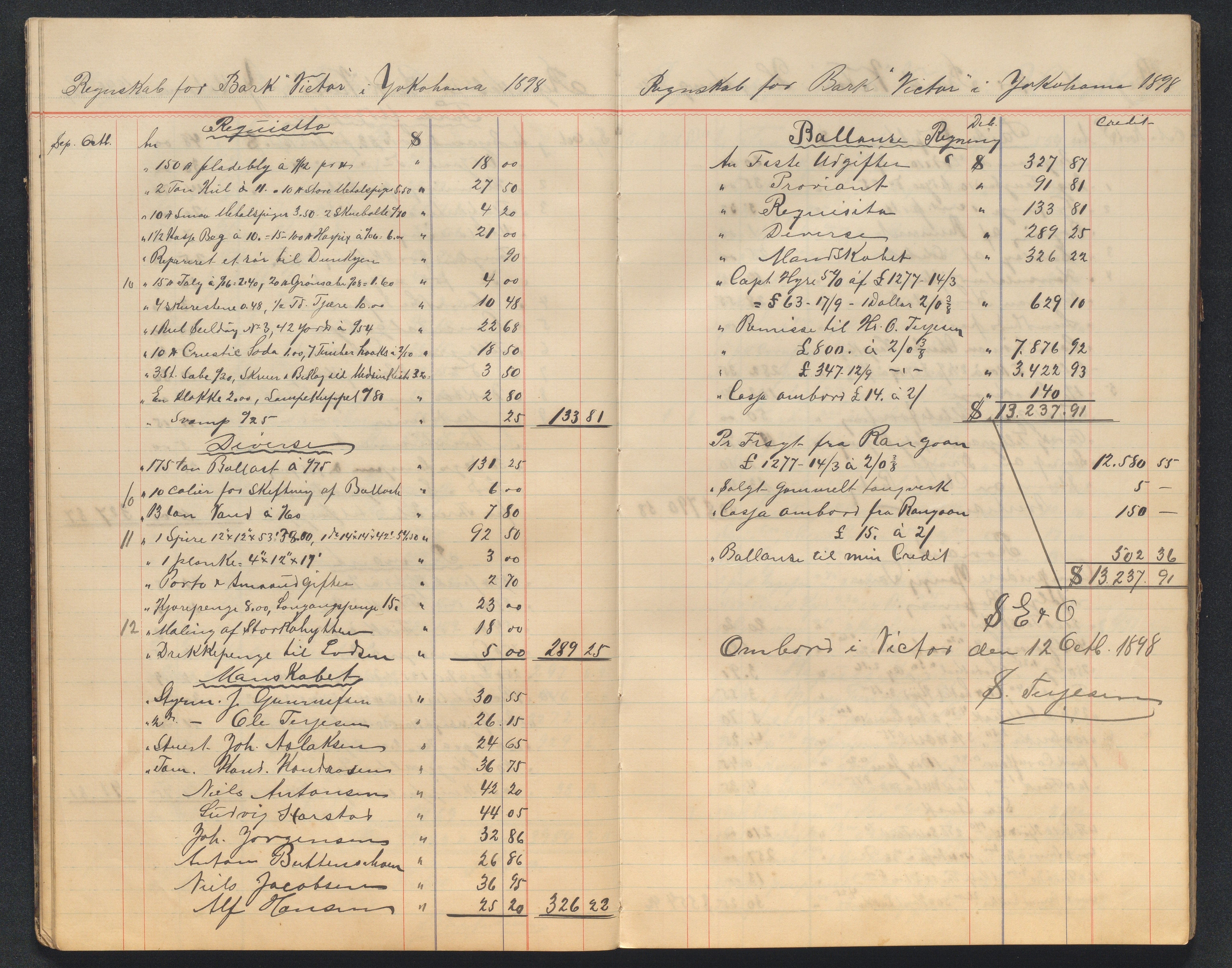 O. Terjesens rederi, AAKS/PA-2525/R/R01/L0001: Regnskapsbøker 3 stk, 1863-1916