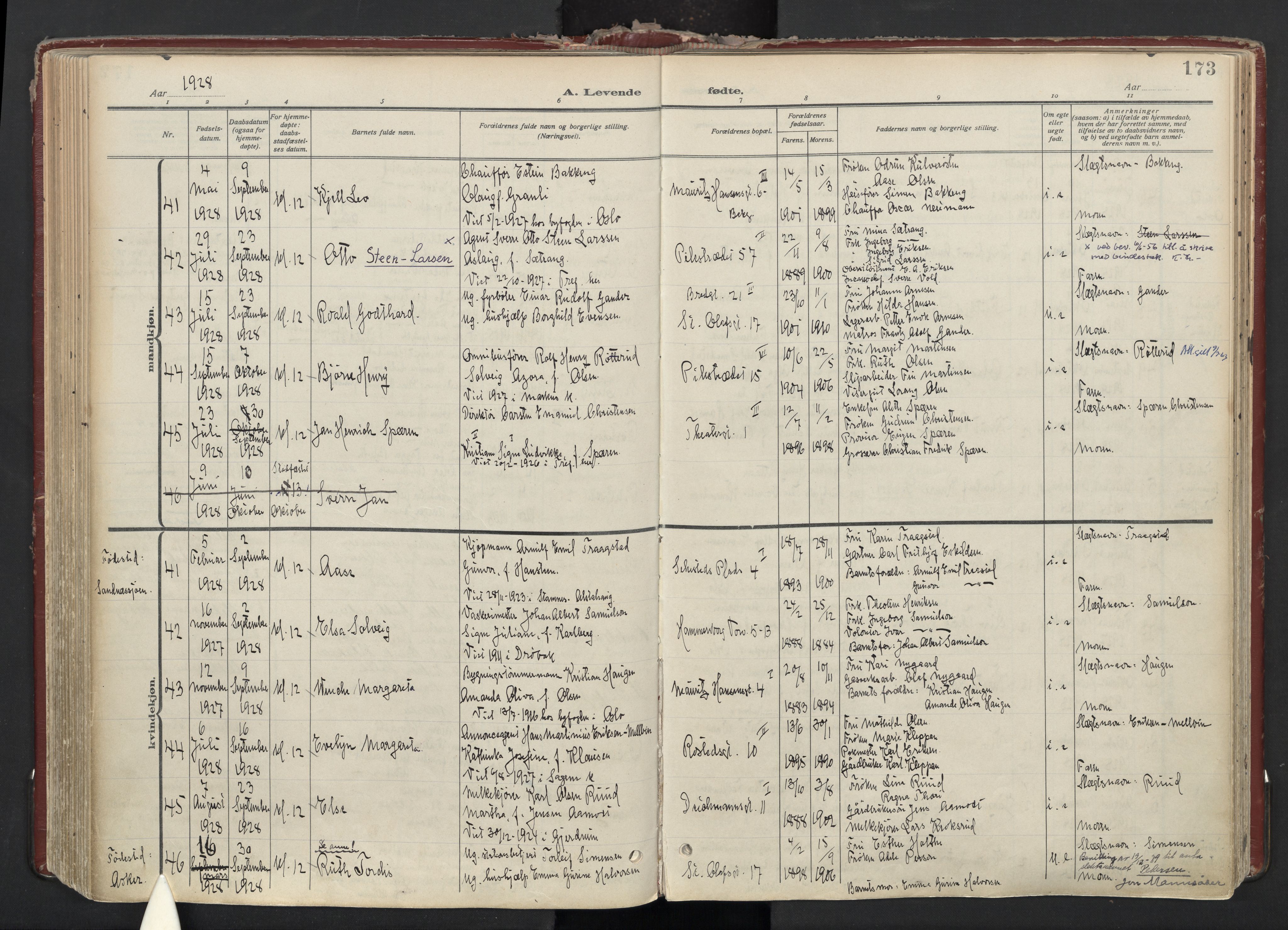Trefoldighet prestekontor Kirkebøker, AV/SAO-A-10882/F/Fa/L0008: Parish register (official) no. I 8, 1914-1940, p. 173