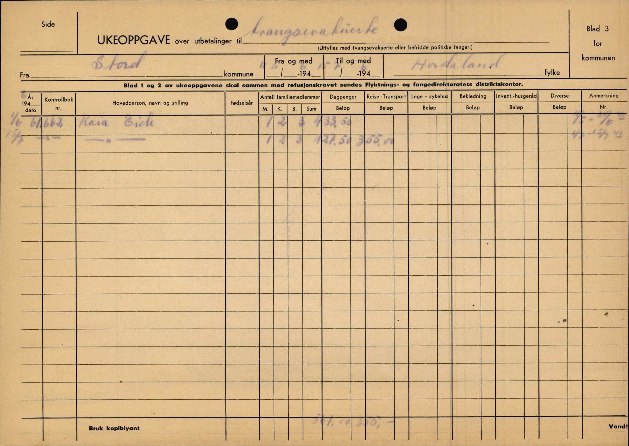 Stord kommune. Formannskapet, IKAH/1221-021/E/Ea/L0003/0007: Emneordna korrespondanse / Stønad til evakuerte , 1945-1946, p. 69