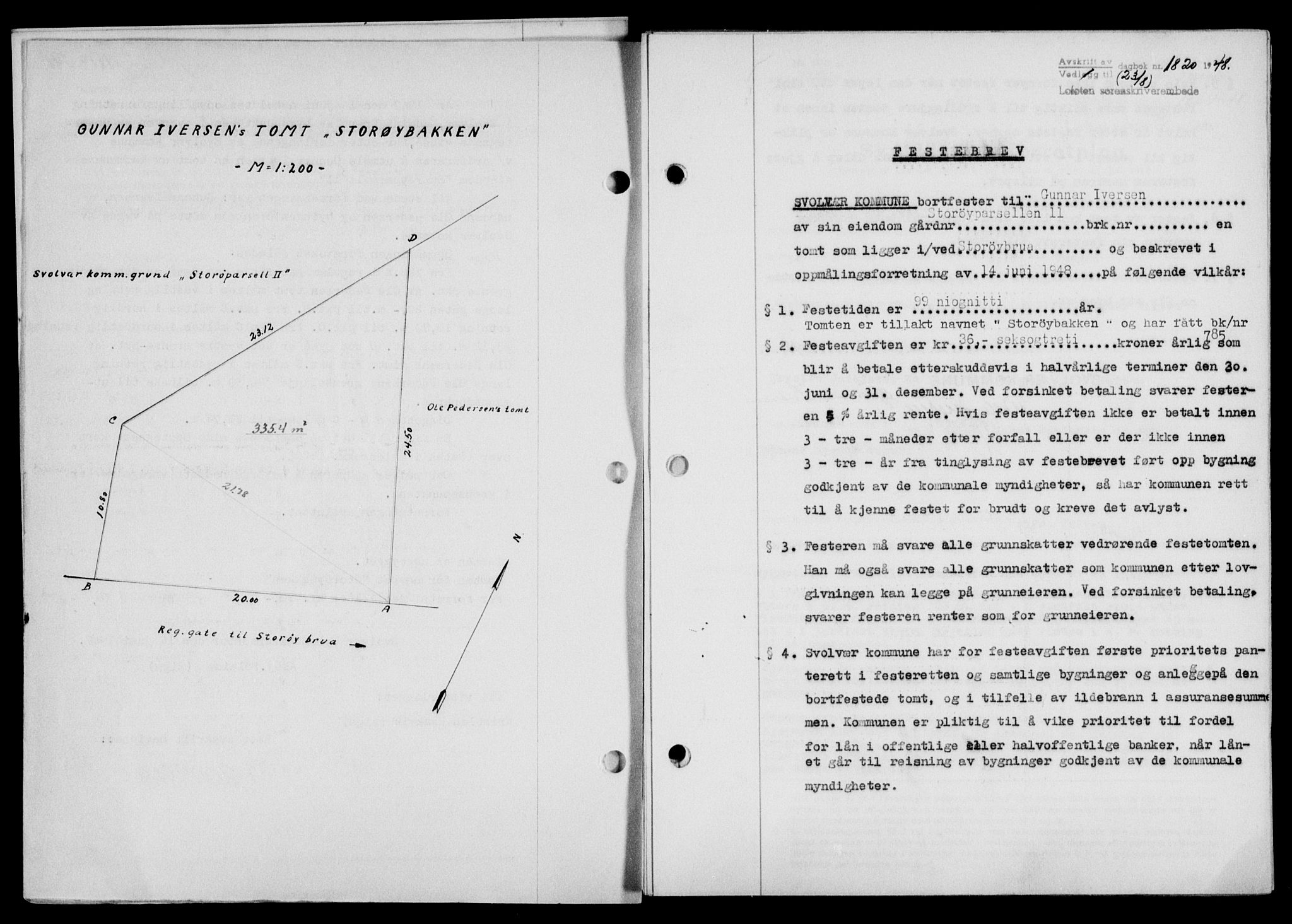 Lofoten sorenskriveri, SAT/A-0017/1/2/2C/L0019a: Mortgage book no. 19a, 1948-1948, Diary no: : 1820/1948