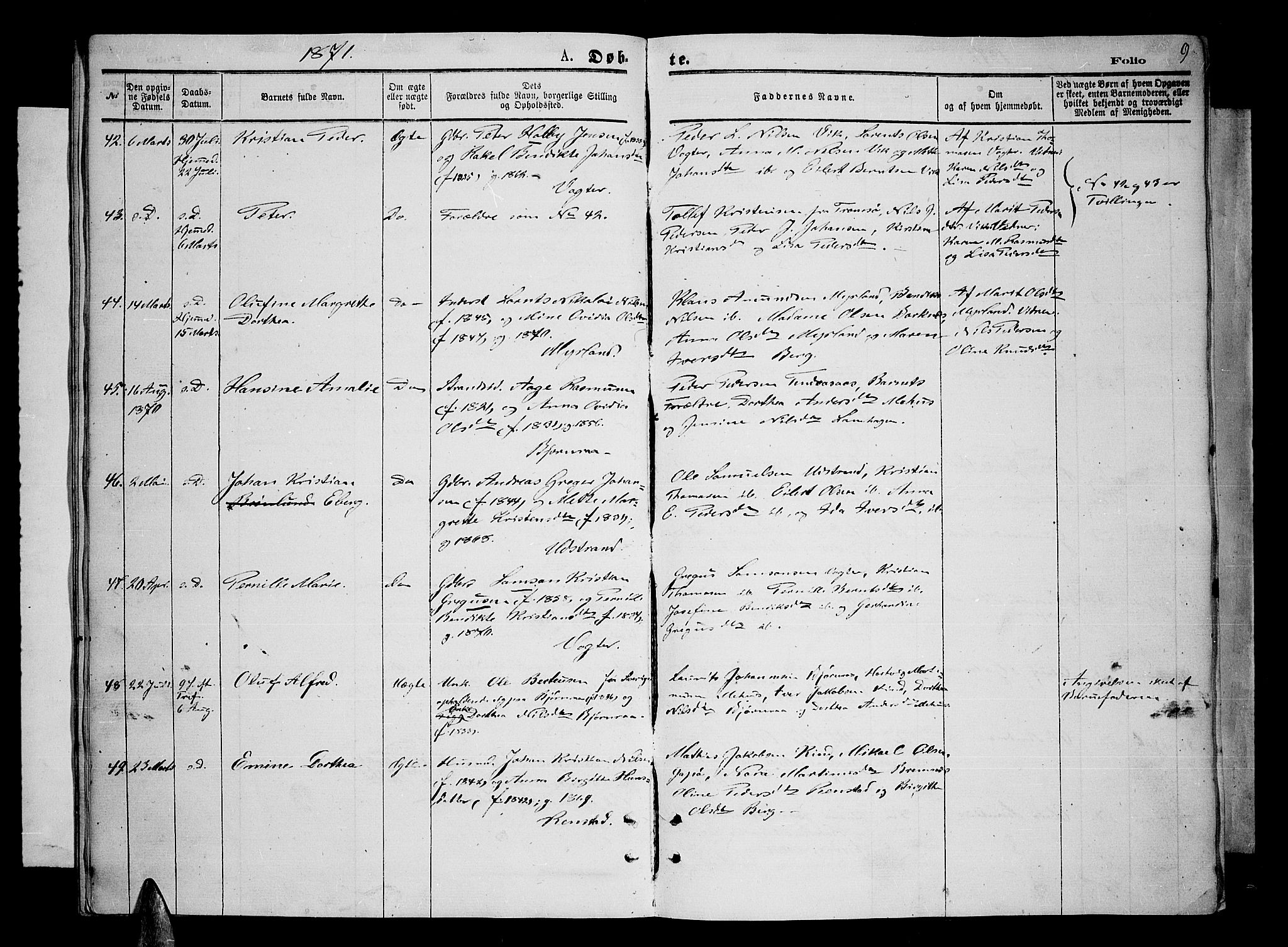 Kvæfjord sokneprestkontor, AV/SATØ-S-1323/G/Ga/Gab/L0004klokker: Parish register (copy) no. 4, 1870-1886, p. 9