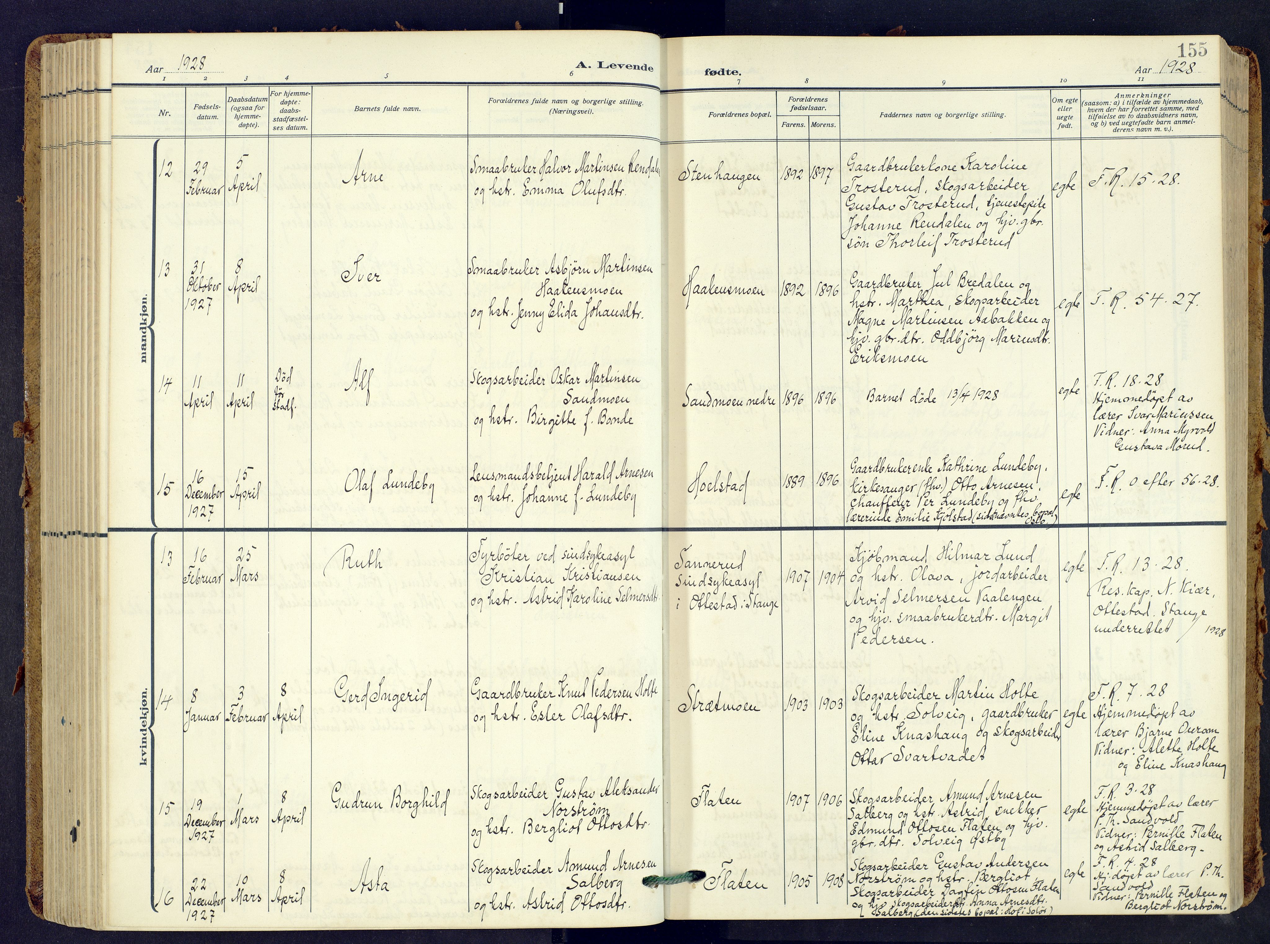 Våler prestekontor, Hedmark, AV/SAH-PREST-040/H/Ha/Haa/L0009: Parish register (official) no. 9, 1912-1940, p. 155