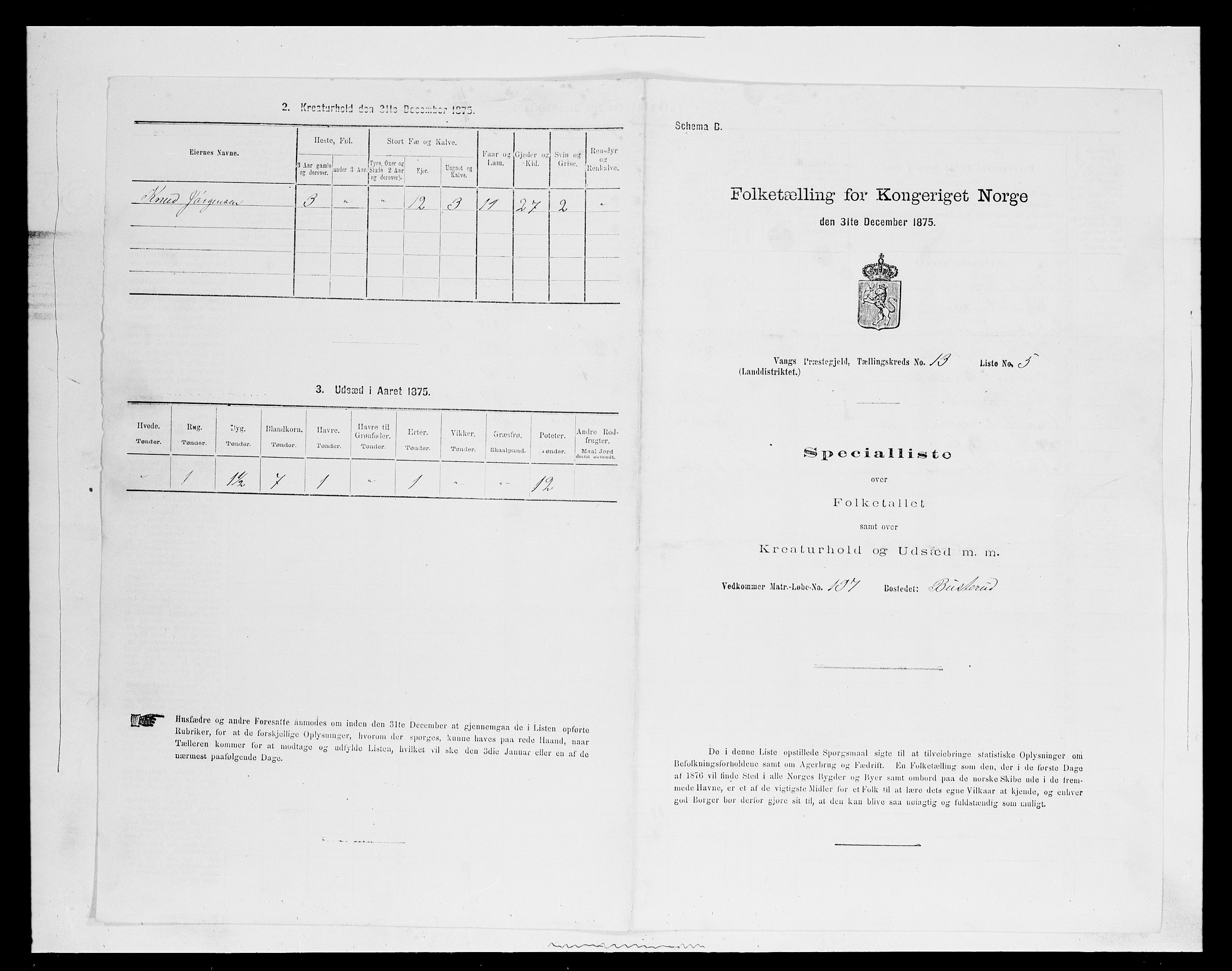SAH, 1875 census for 0414L Vang/Vang og Furnes, 1875, p. 2839