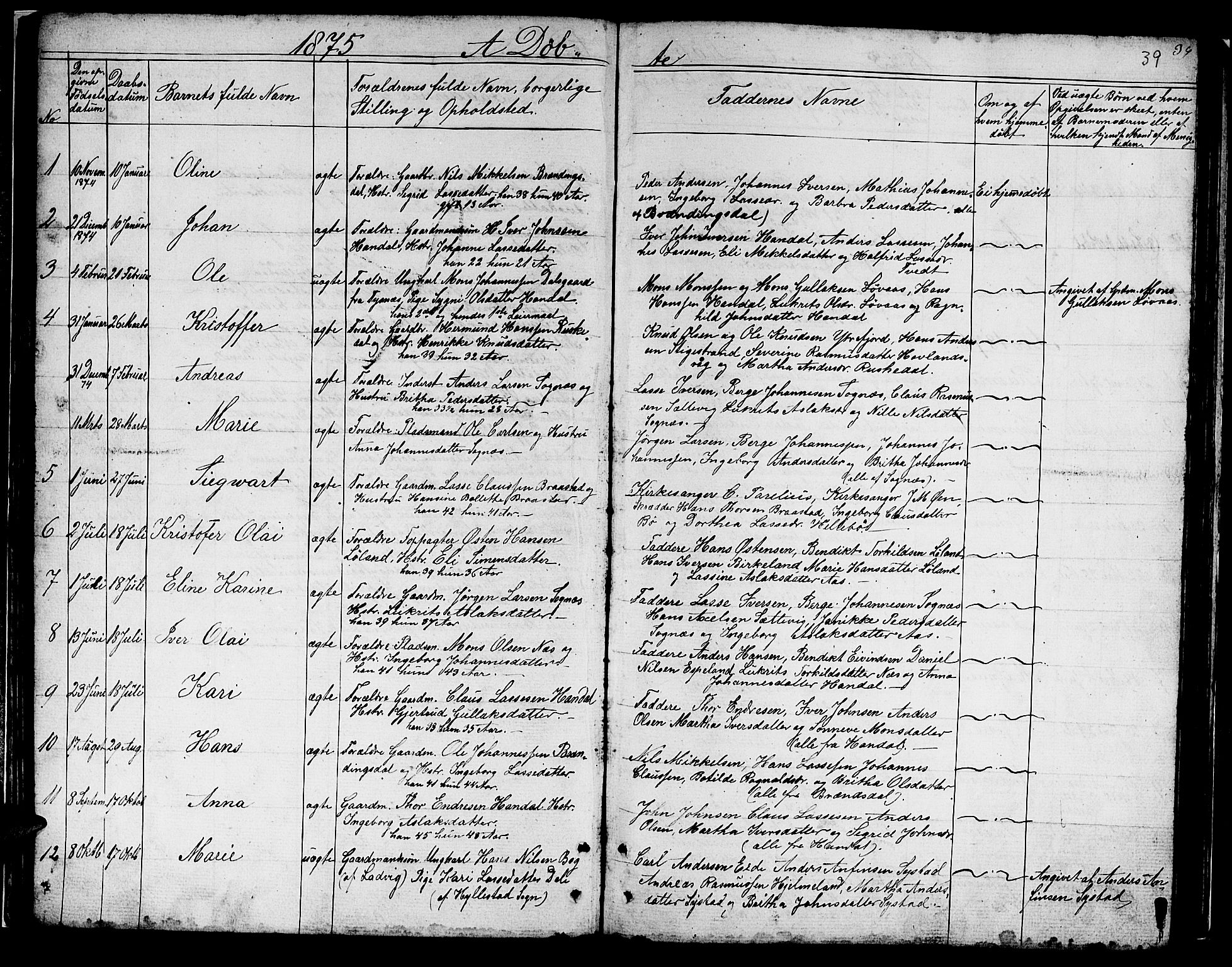 Hyllestad sokneprestembete, SAB/A-80401: Parish register (copy) no. B 1, 1854-1889, p. 39