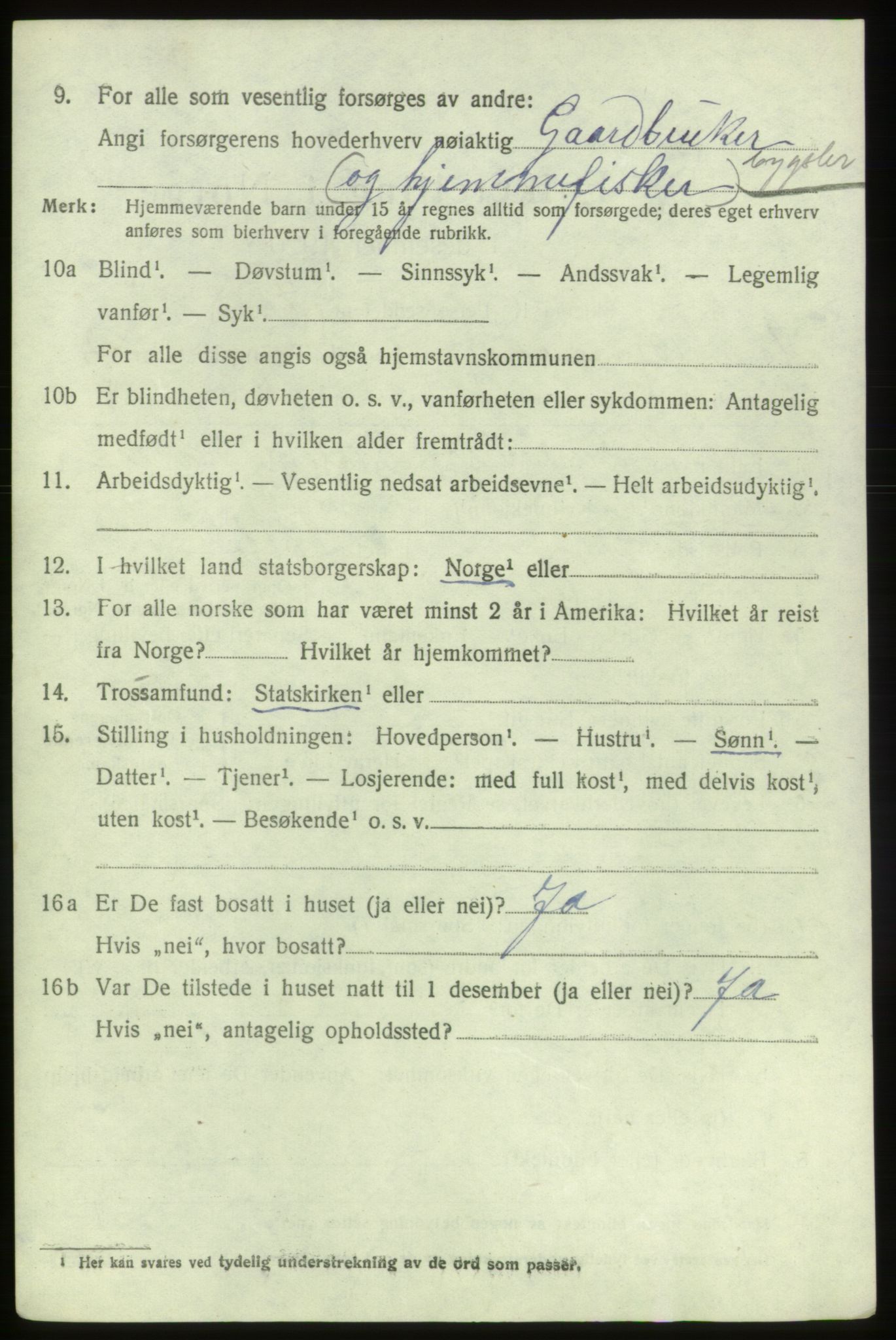 SAB, 1920 census for Bremnes, 1920, p. 1297