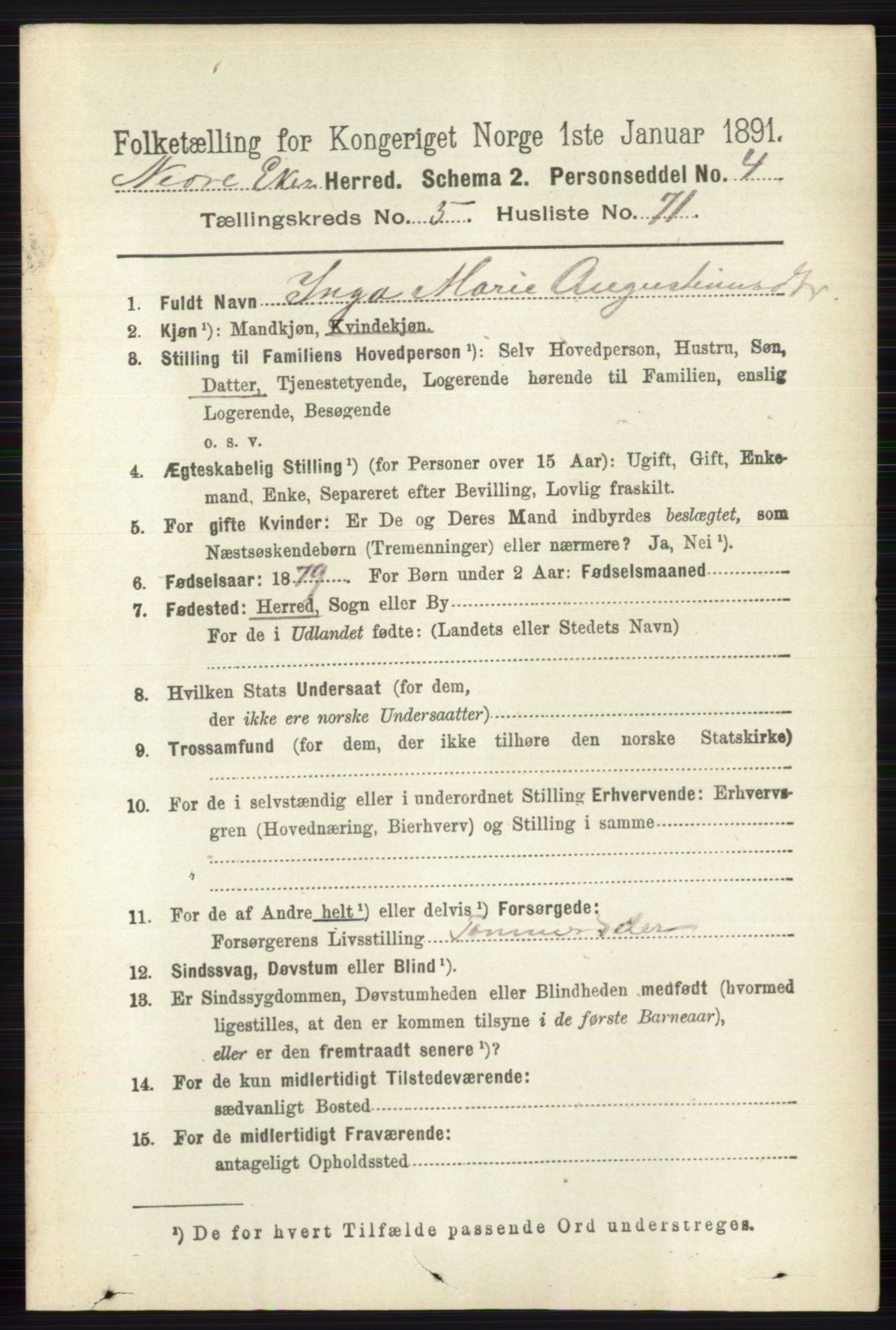 RA, 1891 census for 0625 Nedre Eiker, 1891, p. 2757