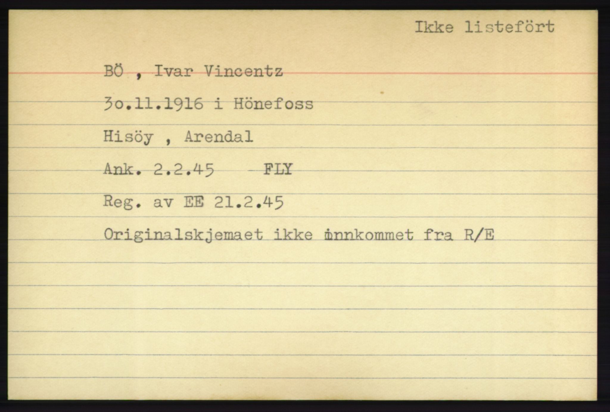 Forsvarets Overkommando. 2. kontor. Arkiv 8.1. Mottakersentralen FDE og FO.II, AV/RA-RAFA-6952/P/Pa/L0004: Bø - Døvle, 1940-1945, p. 2