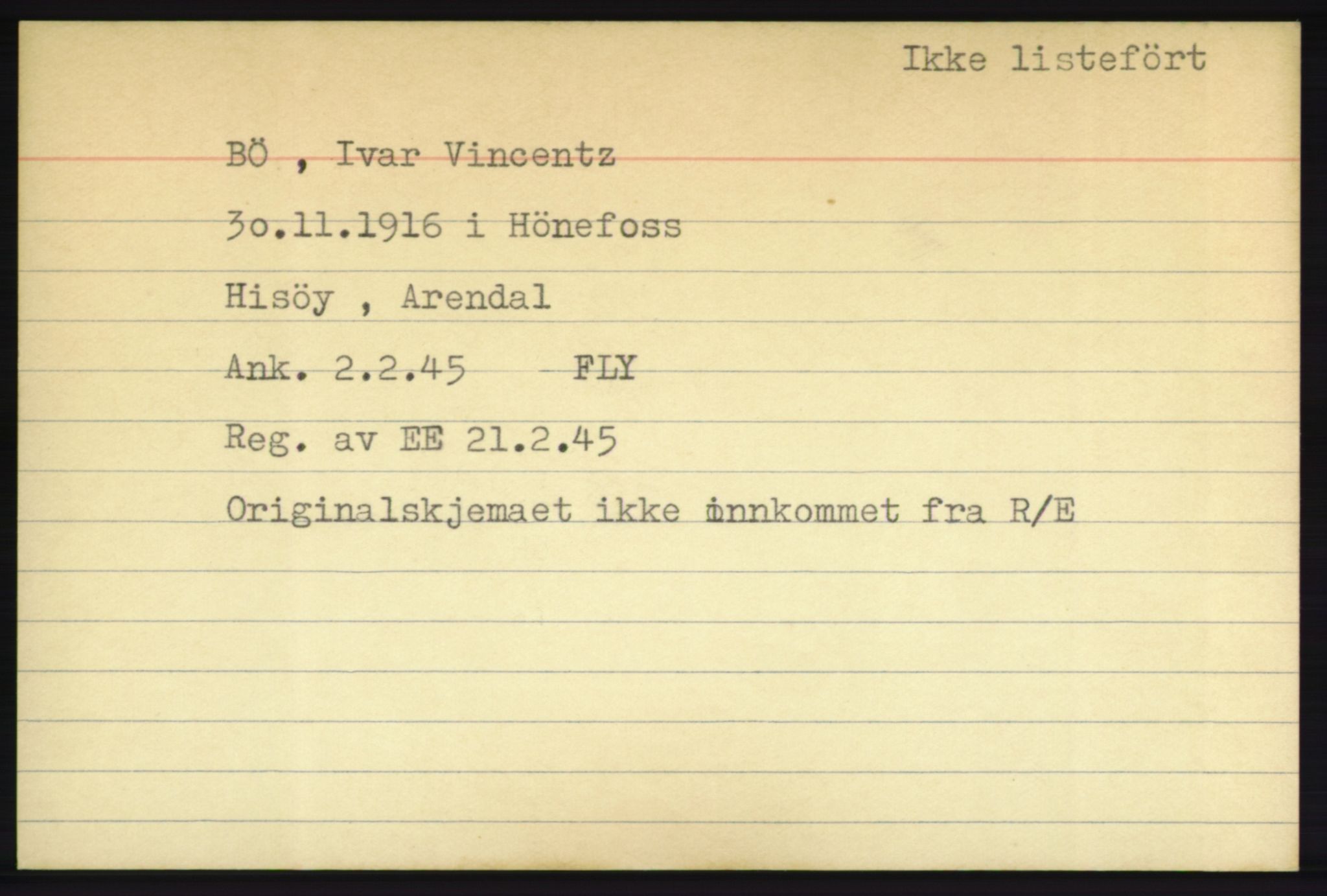 Forsvarets Overkommando. 2. kontor. Arkiv 8.1. Mottakersentralen FDE og FO.II, RA/RAFA-6952/P/Pa/L0004: Bø - Døvle, 1940-1945, p. 2