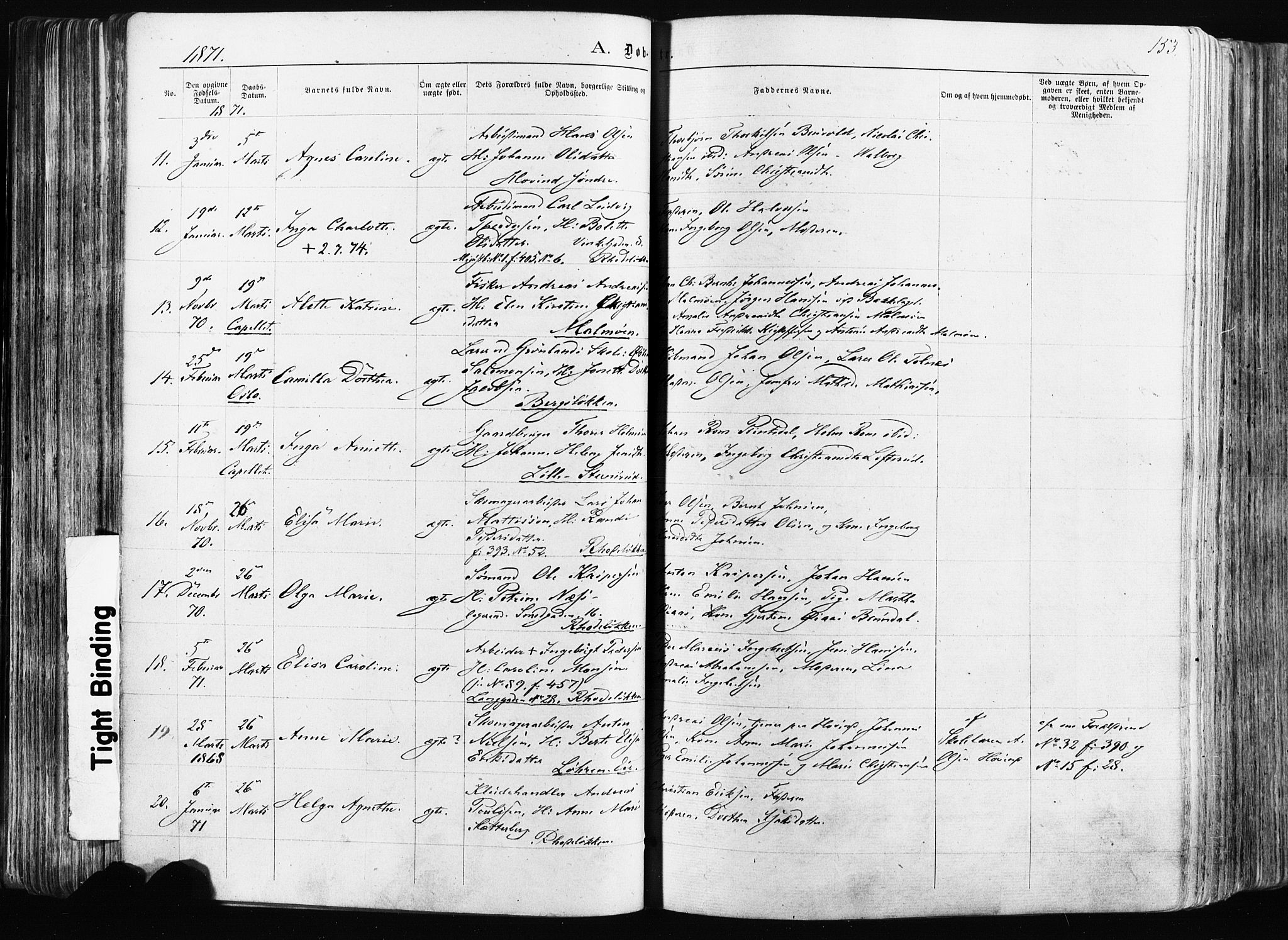 Østre Aker prestekontor Kirkebøker, AV/SAO-A-10840/F/Fa/L0003: Parish register (official) no. I 3, 1869-1875, p. 153