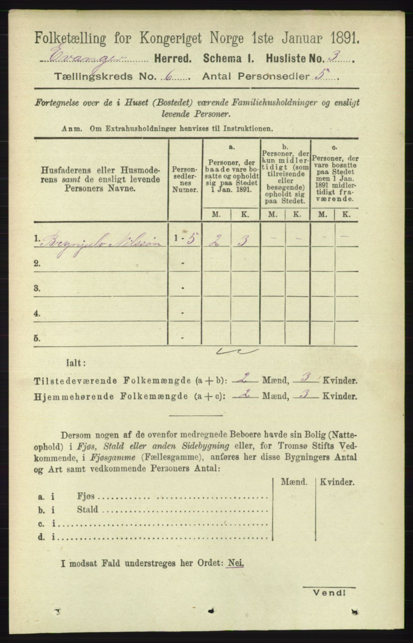RA, 1891 census for 1237 Evanger, 1891, p. 1582