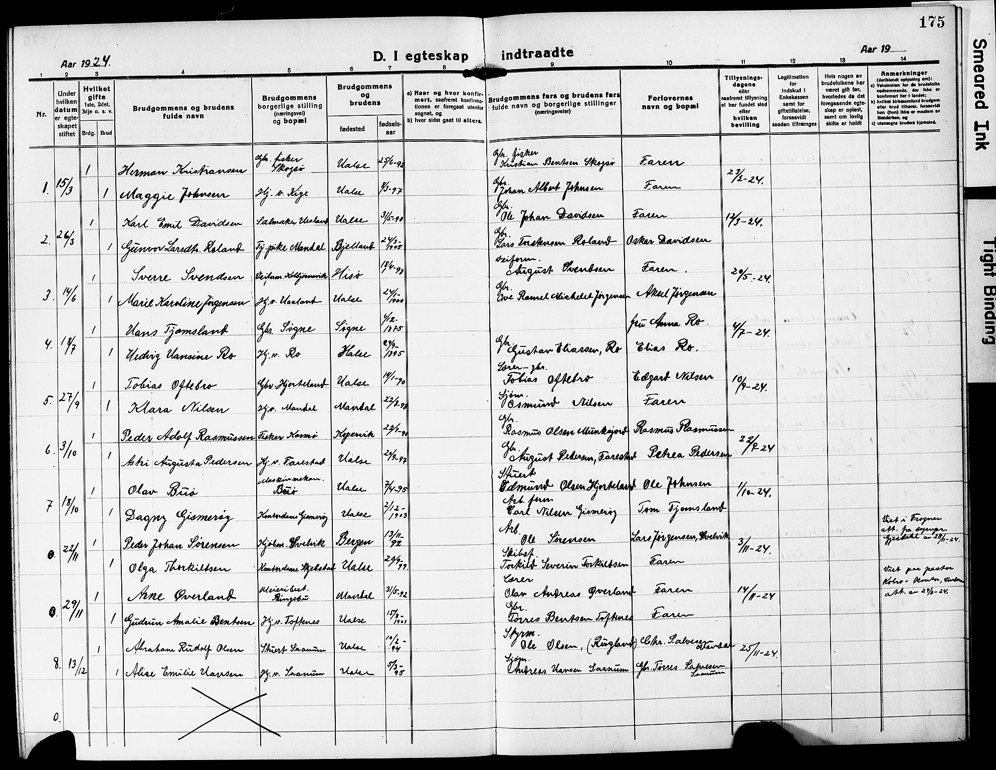 Mandal sokneprestkontor, SAK/1111-0030/F/Fb/Fba/L0013: Parish register (copy) no. B 7, 1918-1931, p. 175