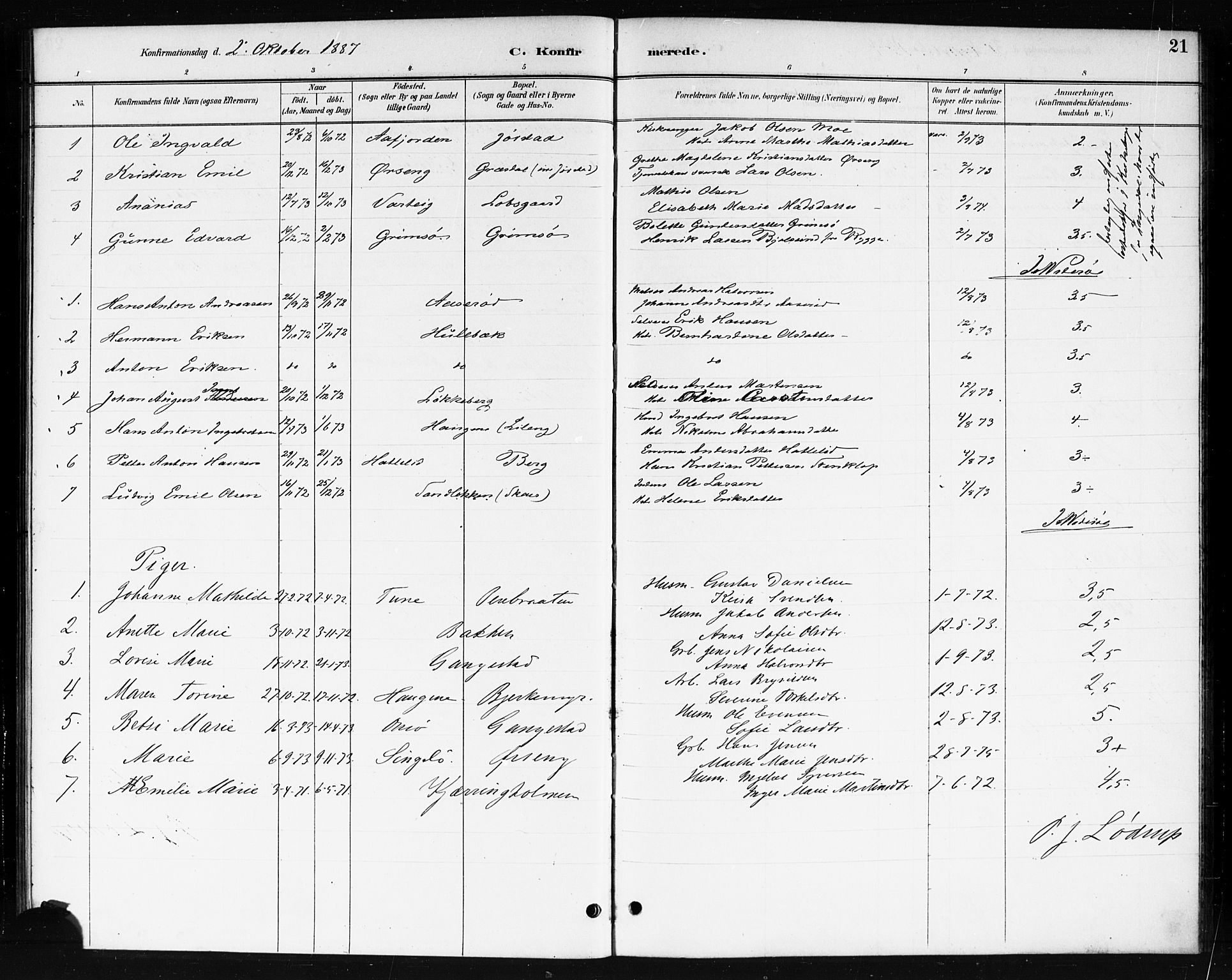 Skjeberg prestekontor Kirkebøker, AV/SAO-A-10923/F/Fb/L0001: Parish register (official) no. II 1, 1886-1894, p. 21