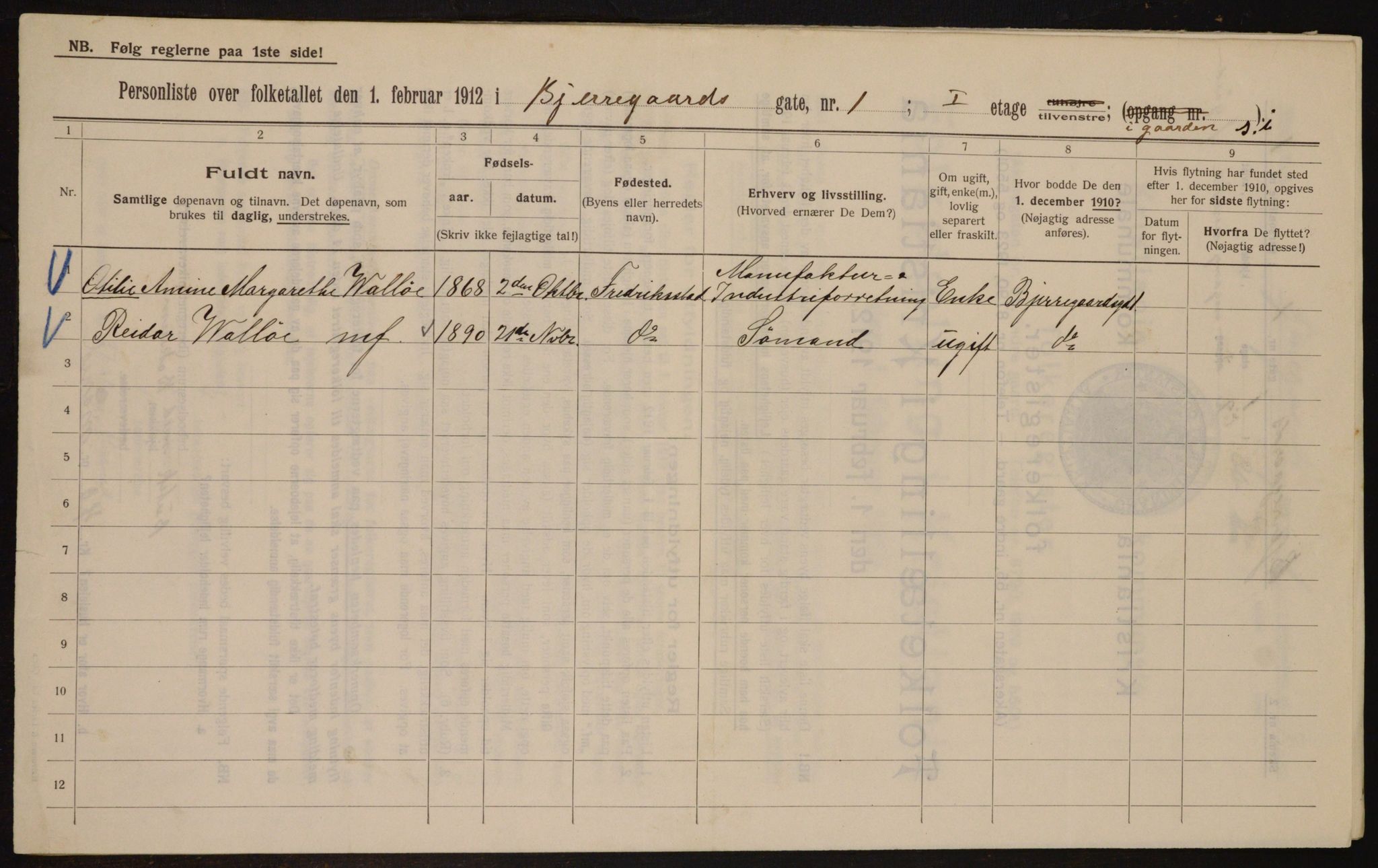 OBA, Municipal Census 1912 for Kristiania, 1912, p. 5343