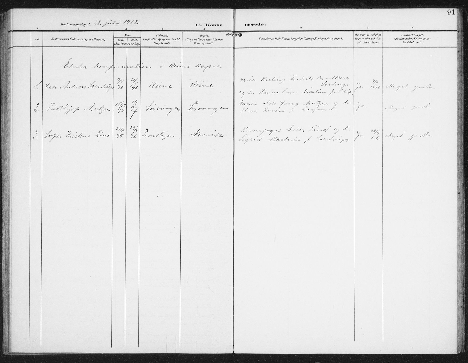 Ministerialprotokoller, klokkerbøker og fødselsregistre - Nordland, SAT/A-1459/886/L1221: Parish register (official) no. 886A03, 1903-1913, p. 91
