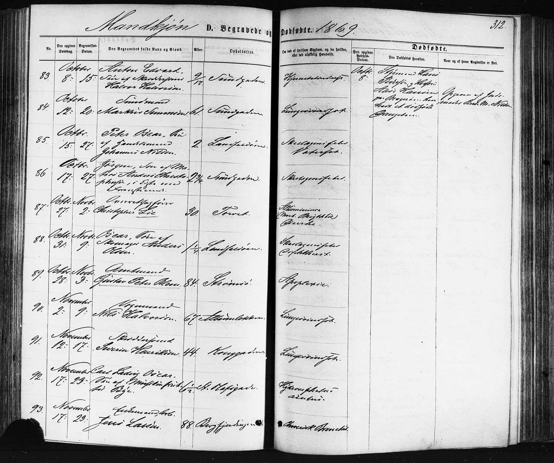 Bragernes kirkebøker, AV/SAKO-A-6/F/Fb/L0004: Parish register (official) no. II 4, 1869-1875, p. 312