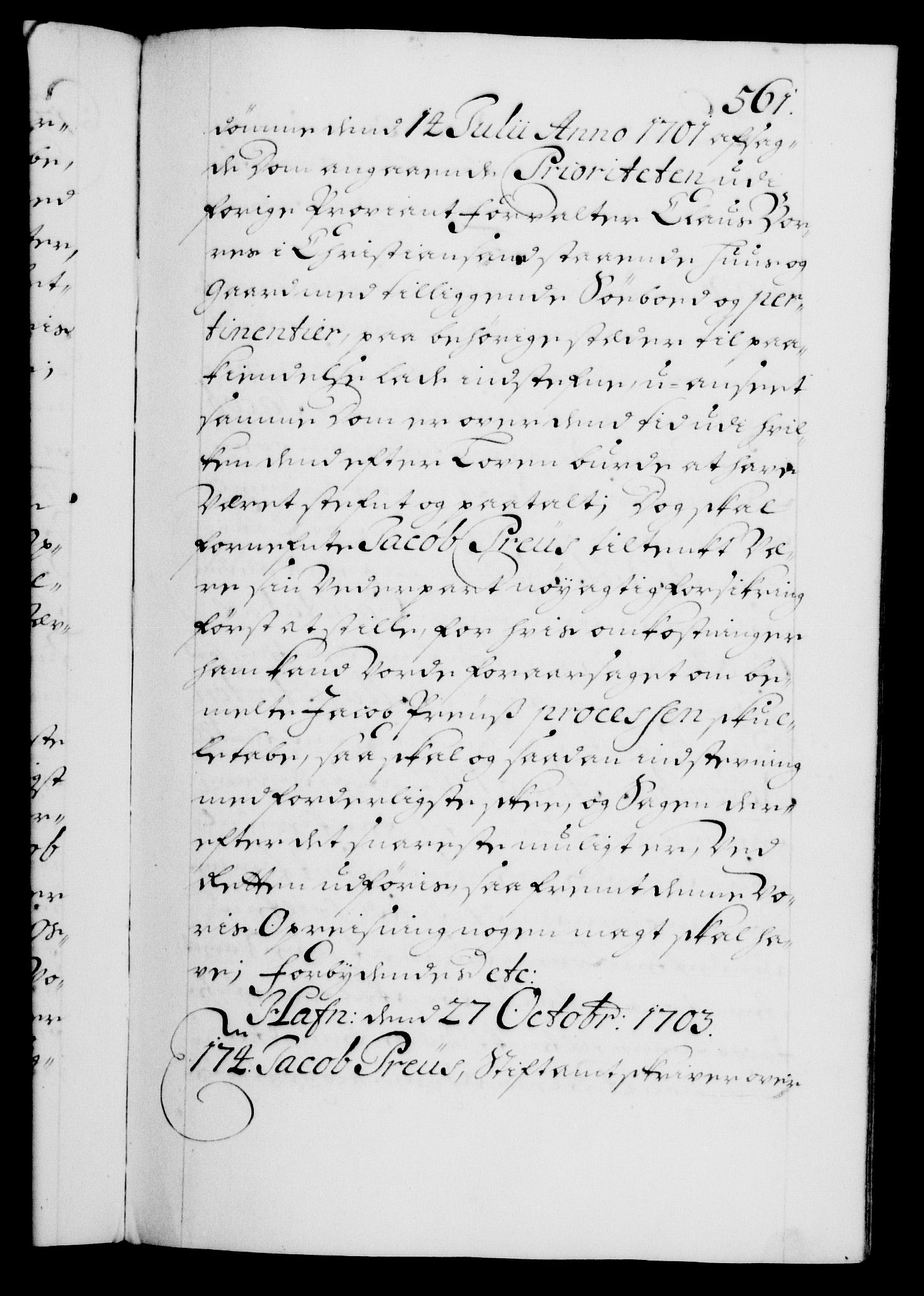 Danske Kanselli 1572-1799, AV/RA-EA-3023/F/Fc/Fca/Fcaa/L0018: Norske registre, 1699-1703, p. 561a