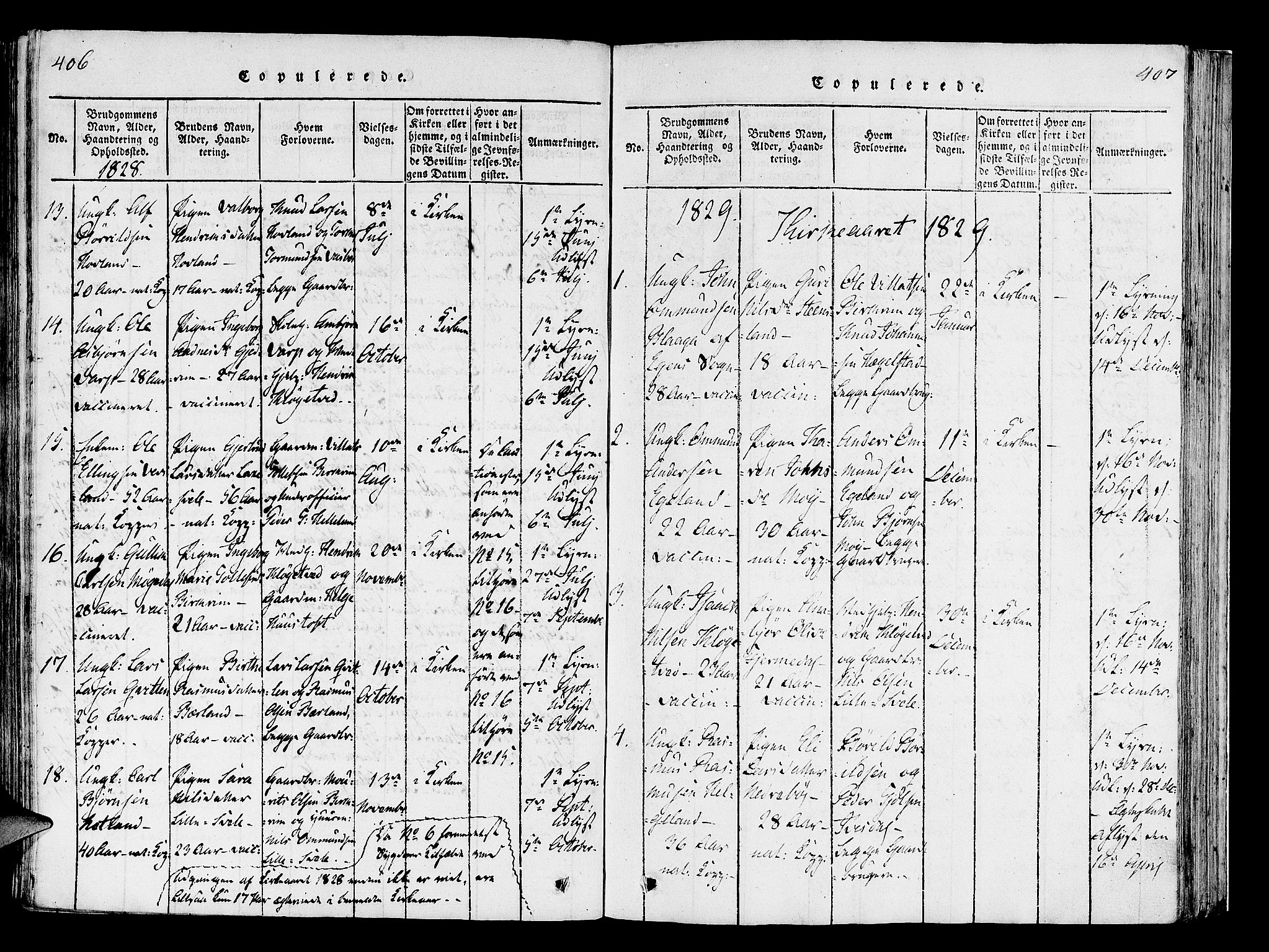 Helleland sokneprestkontor, SAST/A-101810: Parish register (official) no. A 5, 1815-1834, p. 406-407