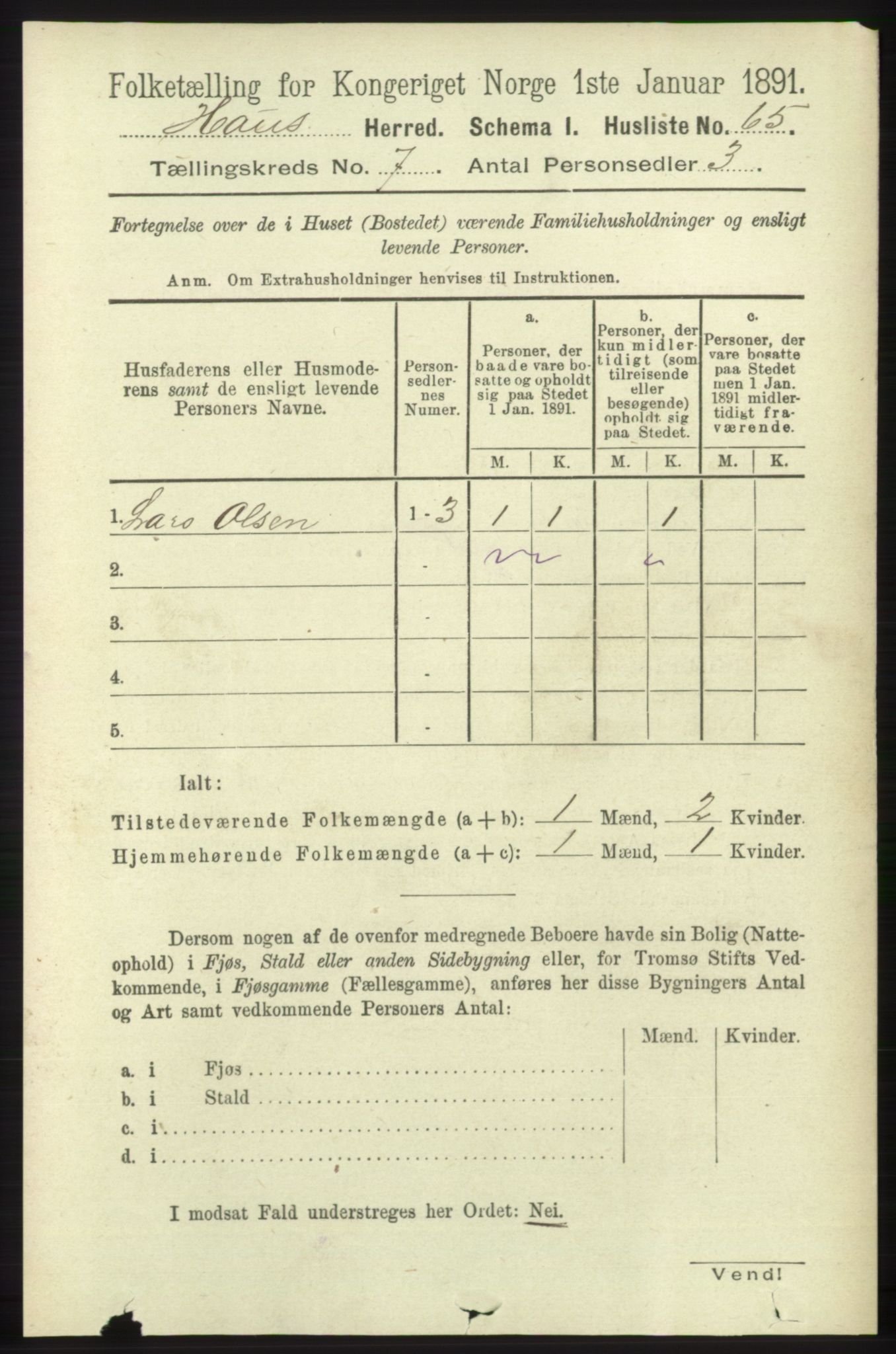 RA, 1891 census for 1250 Haus, 1891, p. 2642