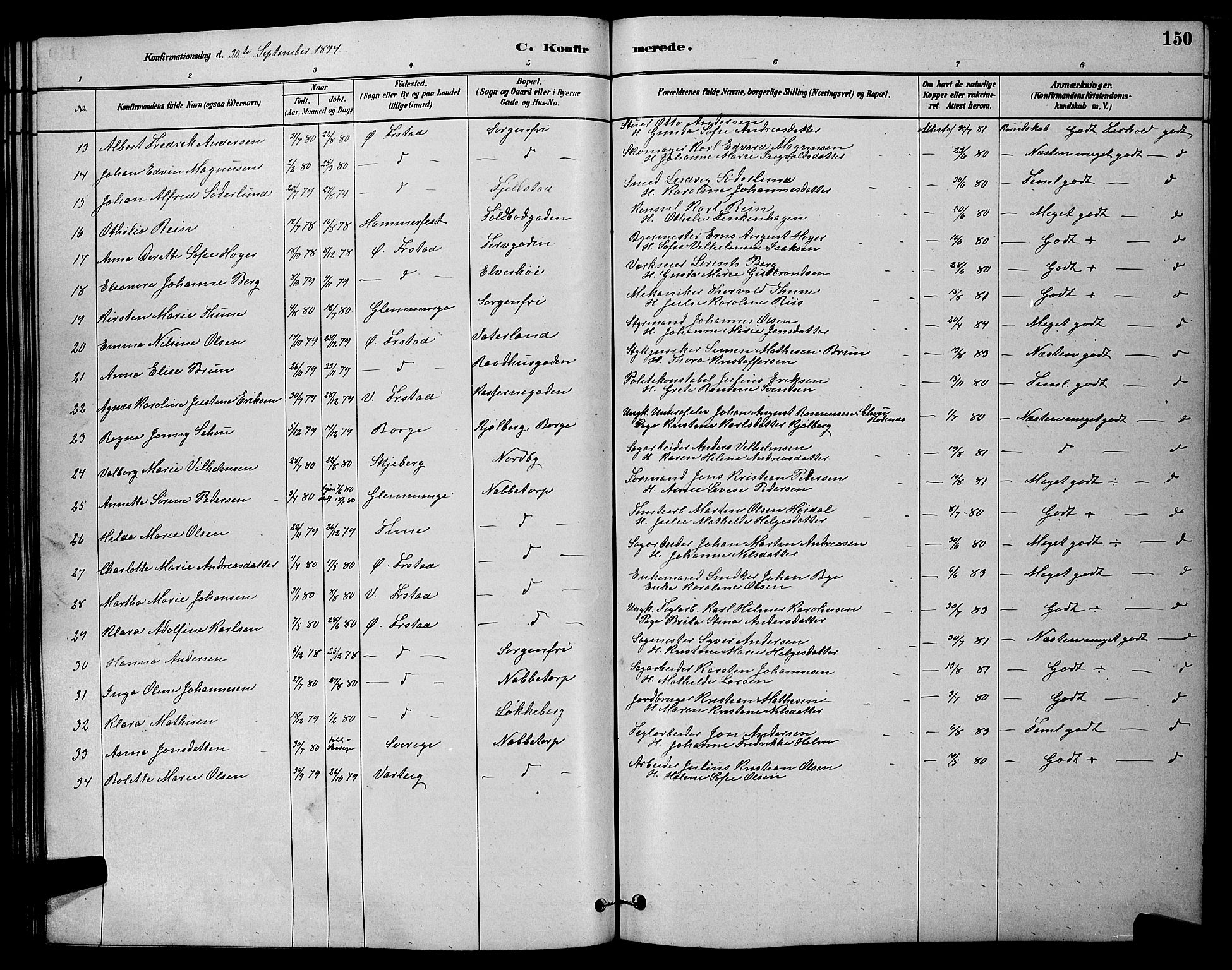 Østre Fredrikstad prestekontor Kirkebøker, SAO/A-10907/G/Ga/L0001: Parish register (copy) no. 1, 1880-1899, p. 150