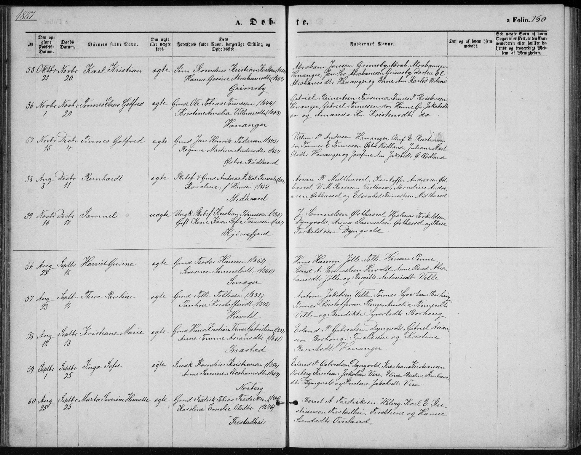 Lista sokneprestkontor, AV/SAK-1111-0027/F/Fb/L0004: Parish register (copy) no. B 4, 1877-1891, p. 160