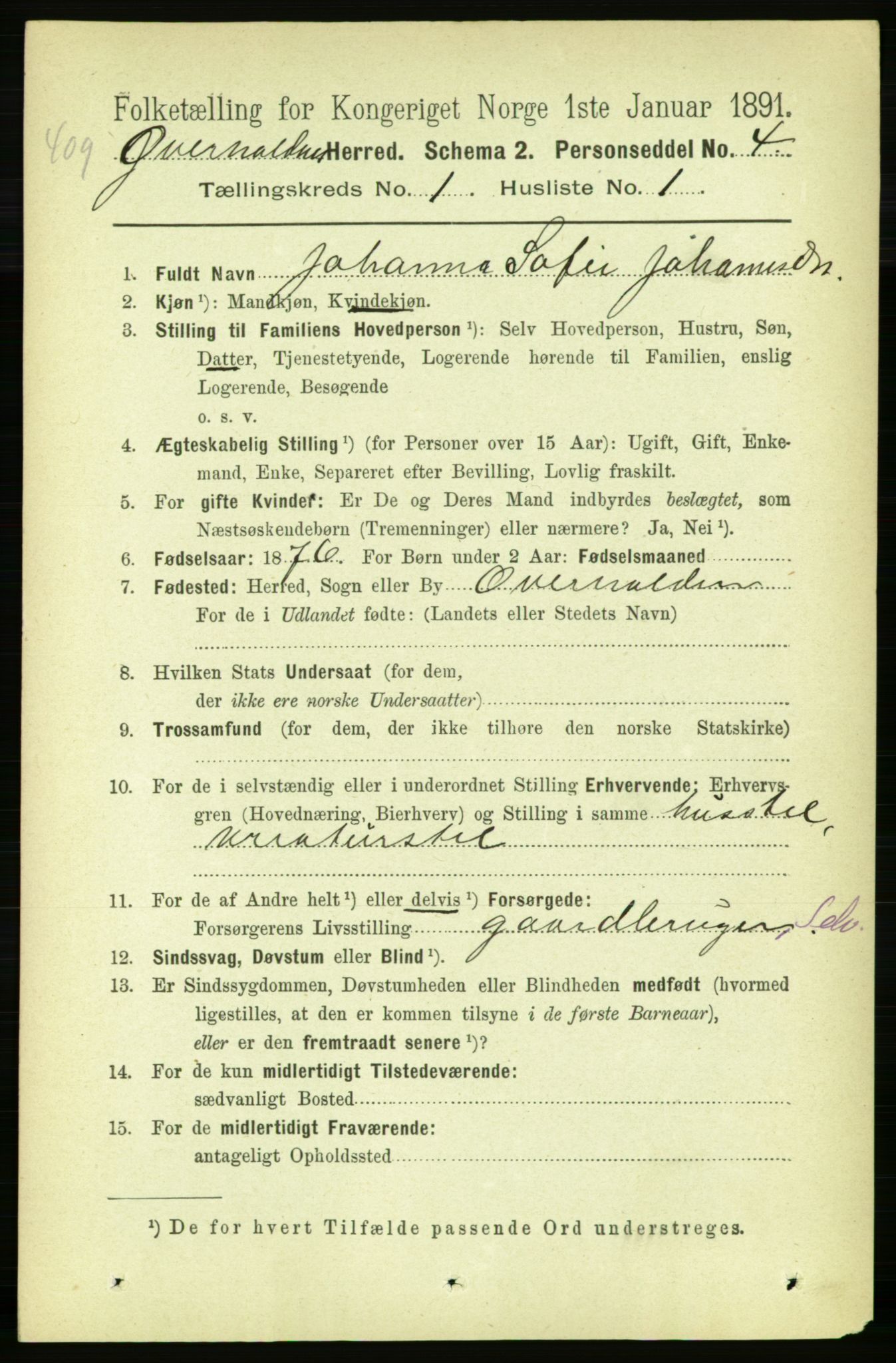 RA, 1891 census for 1744 Overhalla, 1891, p. 85