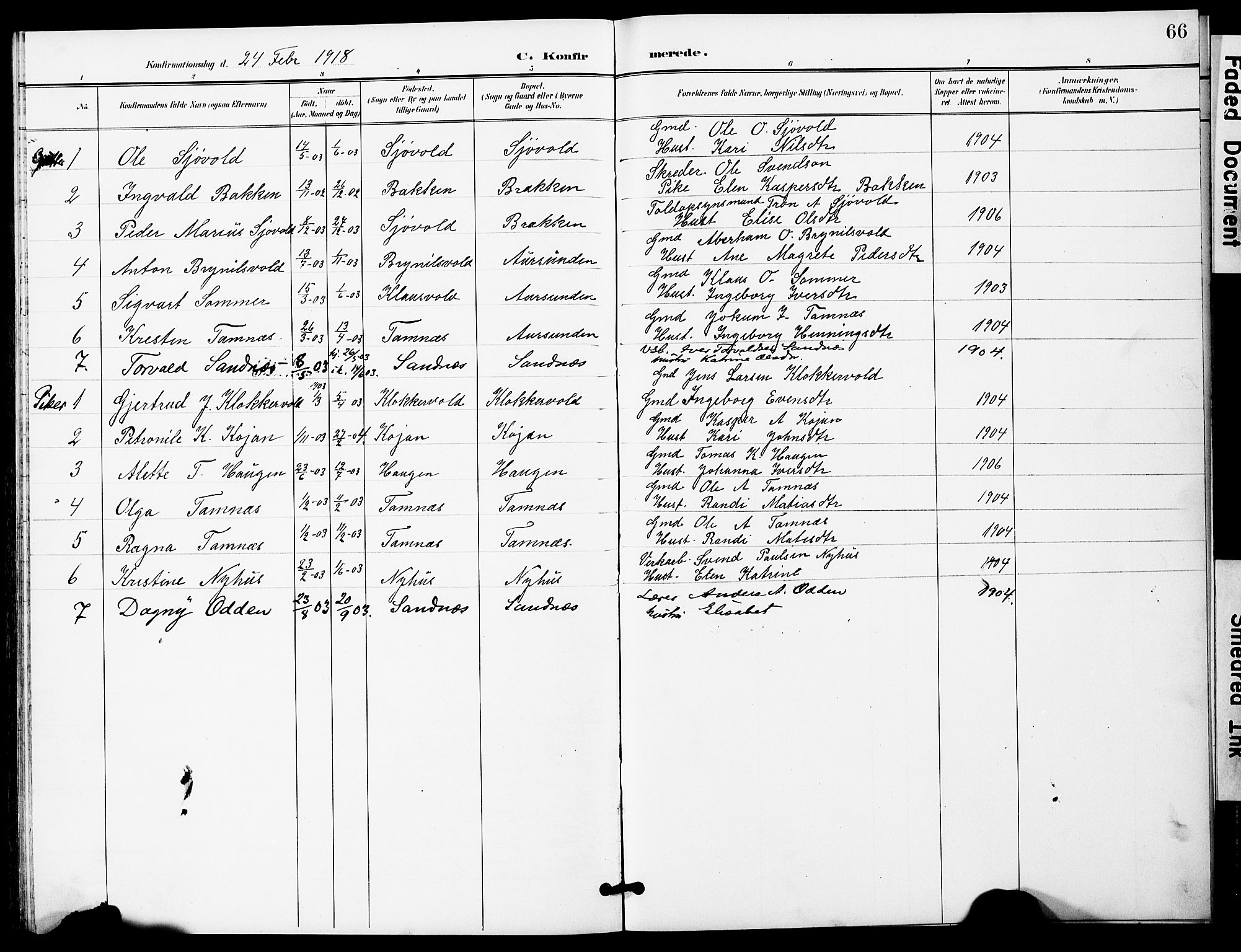 Ministerialprotokoller, klokkerbøker og fødselsregistre - Sør-Trøndelag, SAT/A-1456/683/L0950: Parish register (copy) no. 683C02, 1897-1918, p. 66