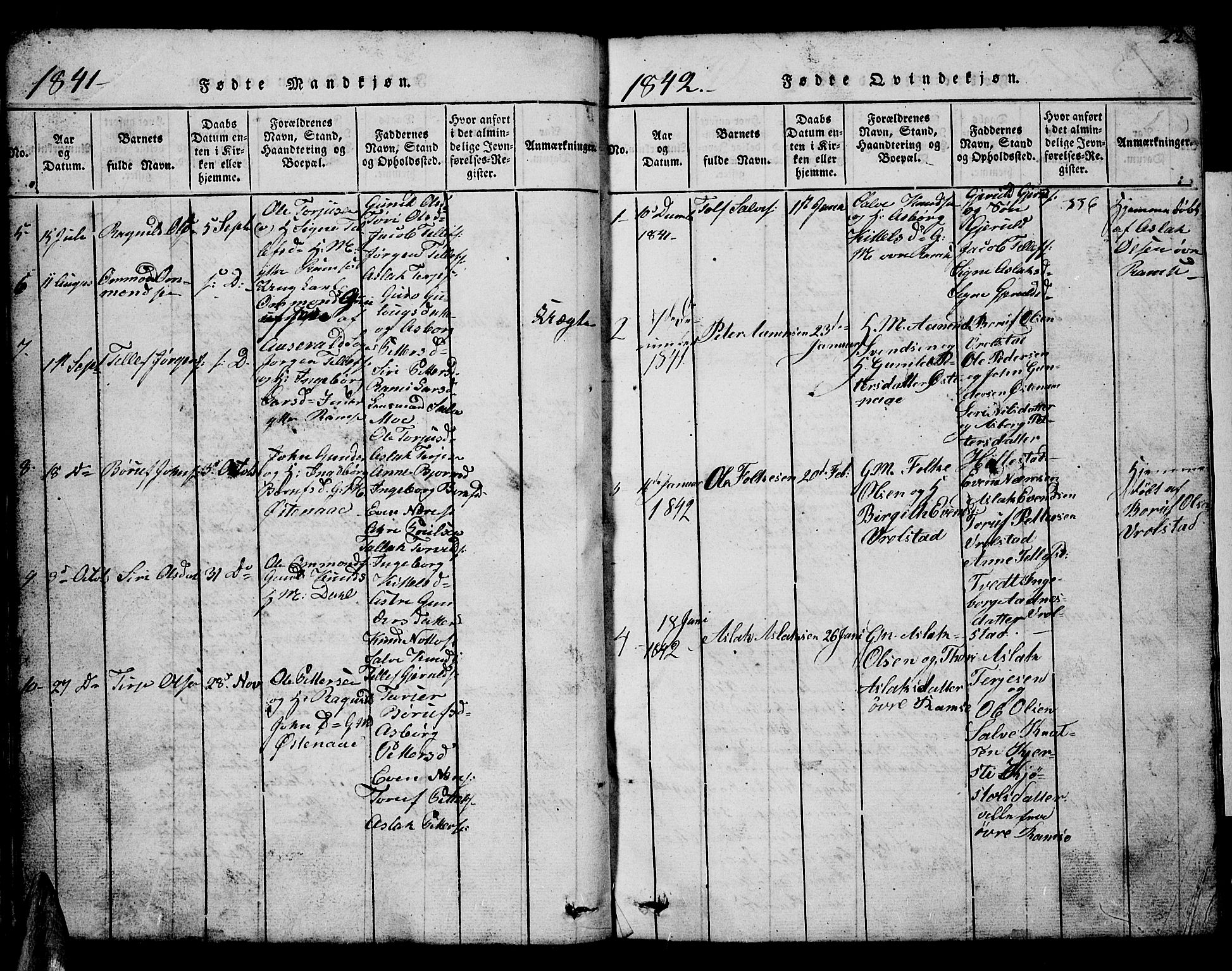 Åmli sokneprestkontor, AV/SAK-1111-0050/F/Fb/Fbb/L0001: Parish register (copy) no. B 1, 1816-1889, p. 22