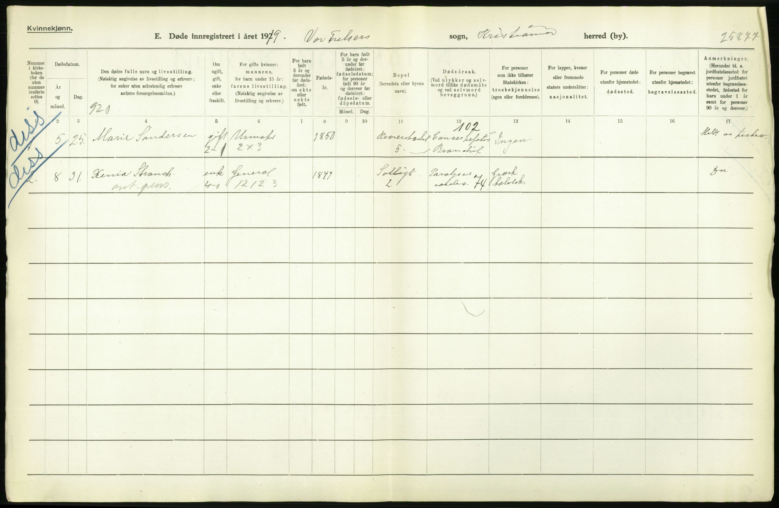 Statistisk sentralbyrå, Sosiodemografiske emner, Befolkning, AV/RA-S-2228/D/Df/Dfb/Dfbi/L0011: Kristiania: Døde, dødfødte, 1919