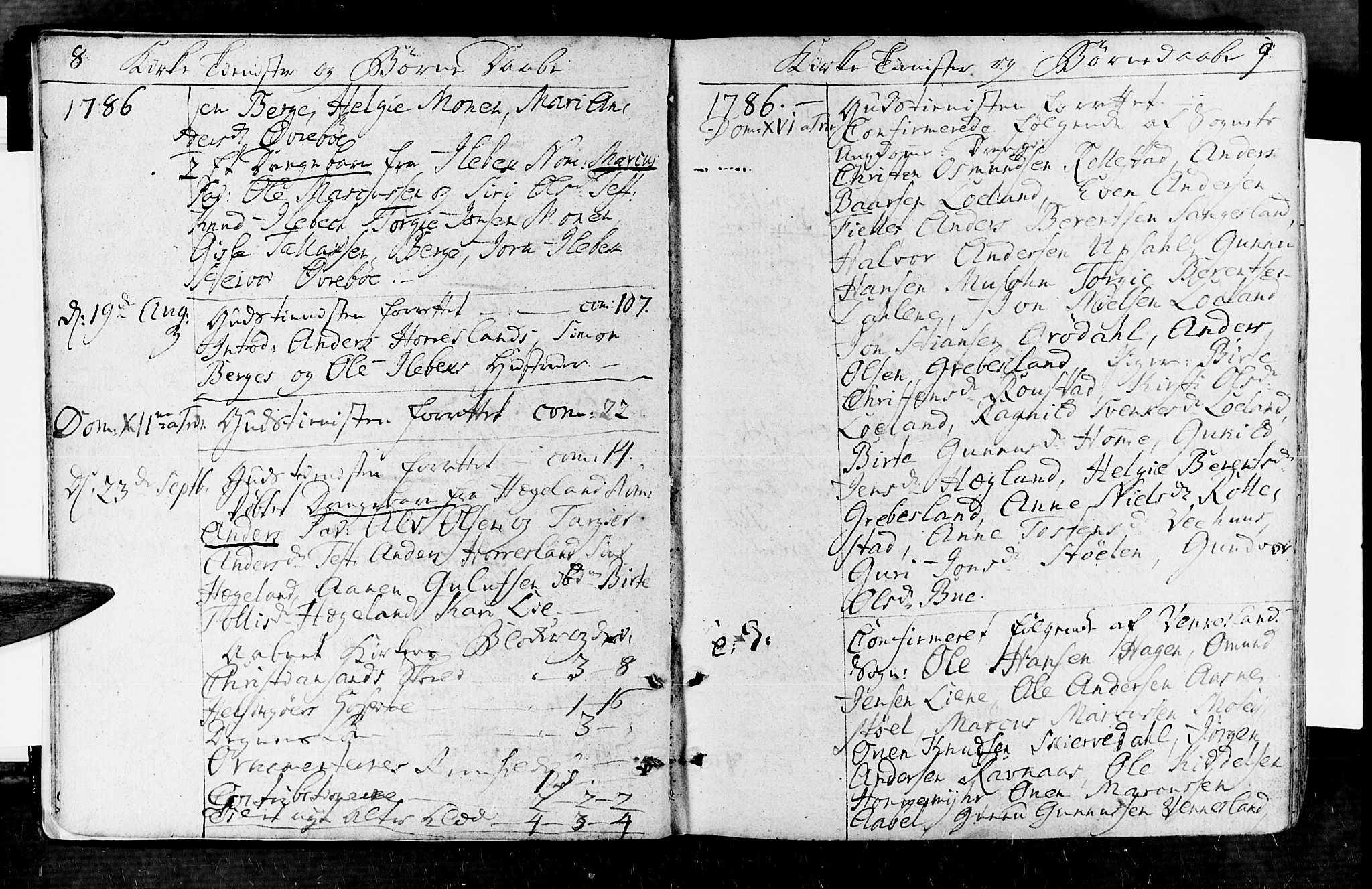 Vennesla sokneprestkontor, SAK/1111-0045/Fa/Fac/L0002: Parish register (official) no. A 2, 1785-1834, p. 8-9