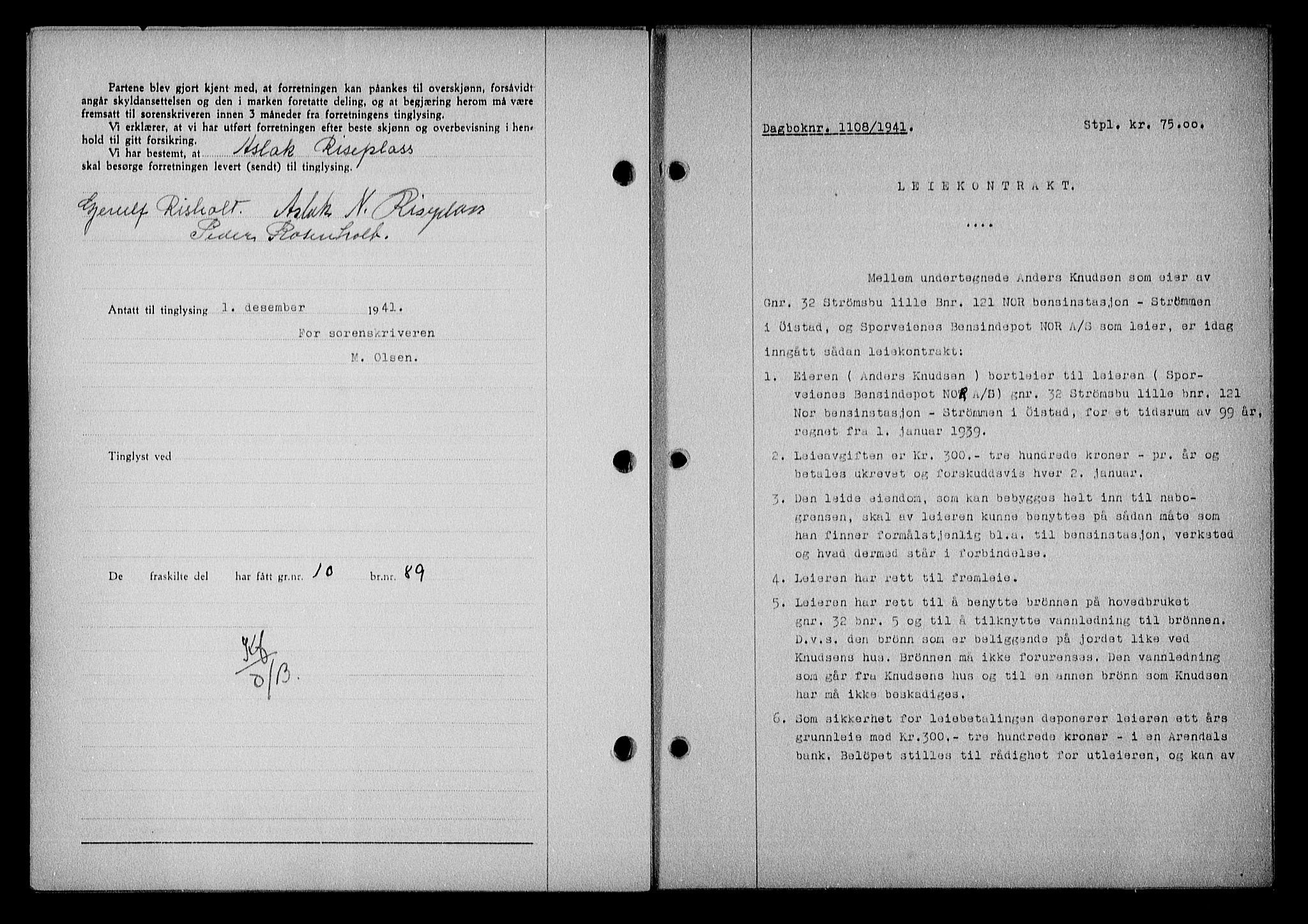 Nedenes sorenskriveri, SAK/1221-0006/G/Gb/Gba/L0049: Mortgage book no. A-III, 1941-1942, Diary no: : 1108/1941