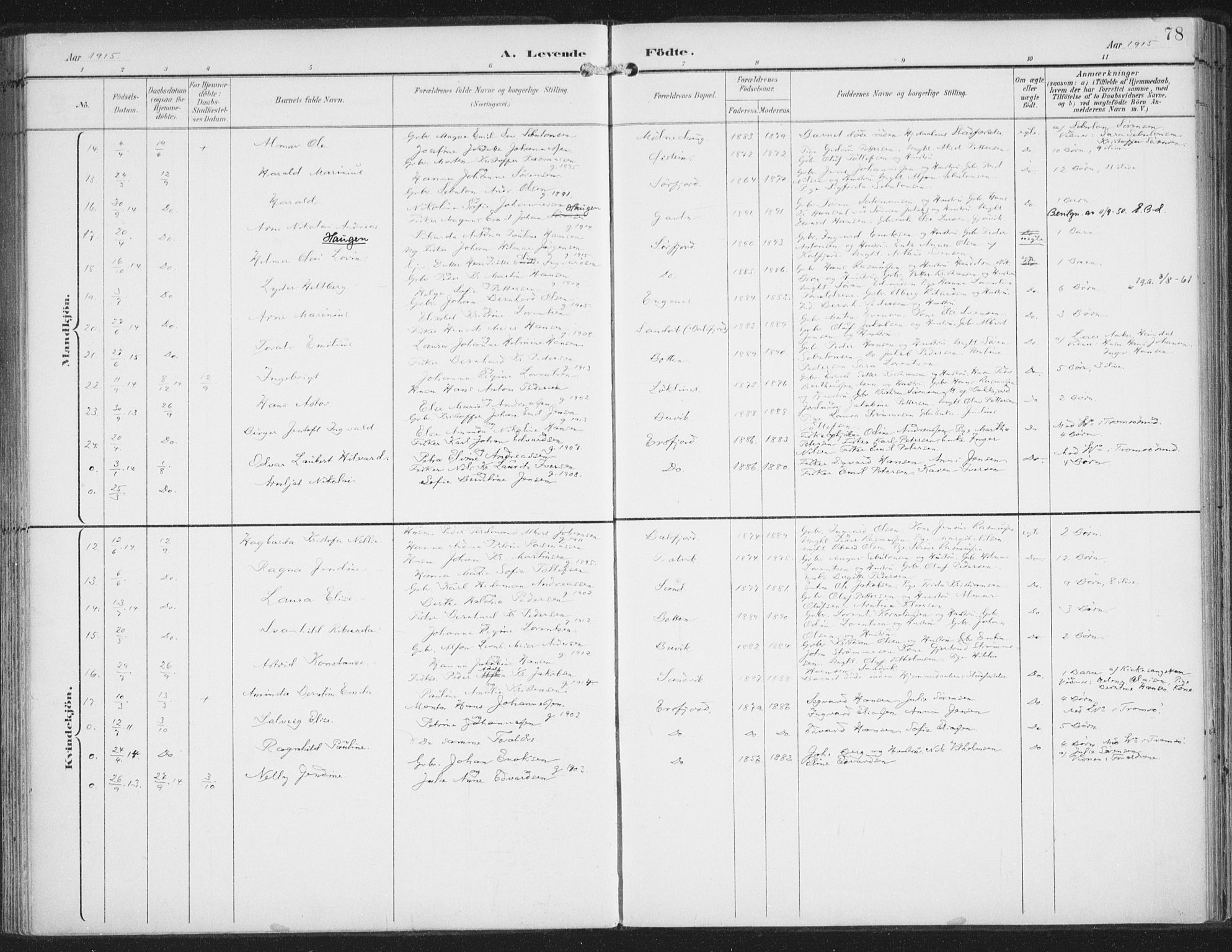 Lenvik sokneprestembete, SATØ/S-1310/H/Ha/Haa/L0015kirke: Parish register (official) no. 15, 1896-1915, p. 78