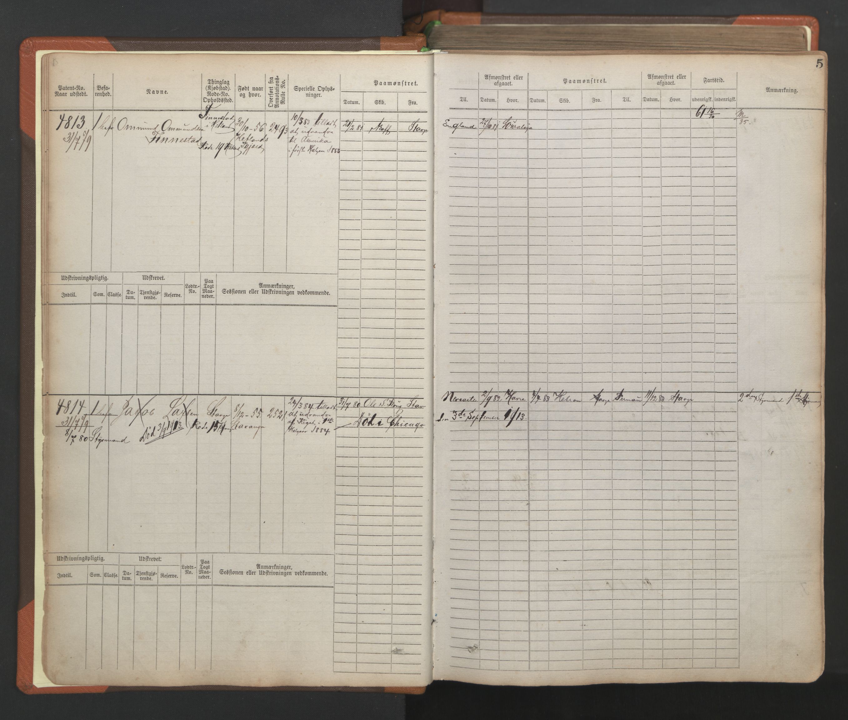 Stavanger sjømannskontor, AV/SAST-A-102006/F/Fb/Fbb/L0009: Sjøfartshovedrulle, patentnr. 4805-6006, 1879-1887, p. 8