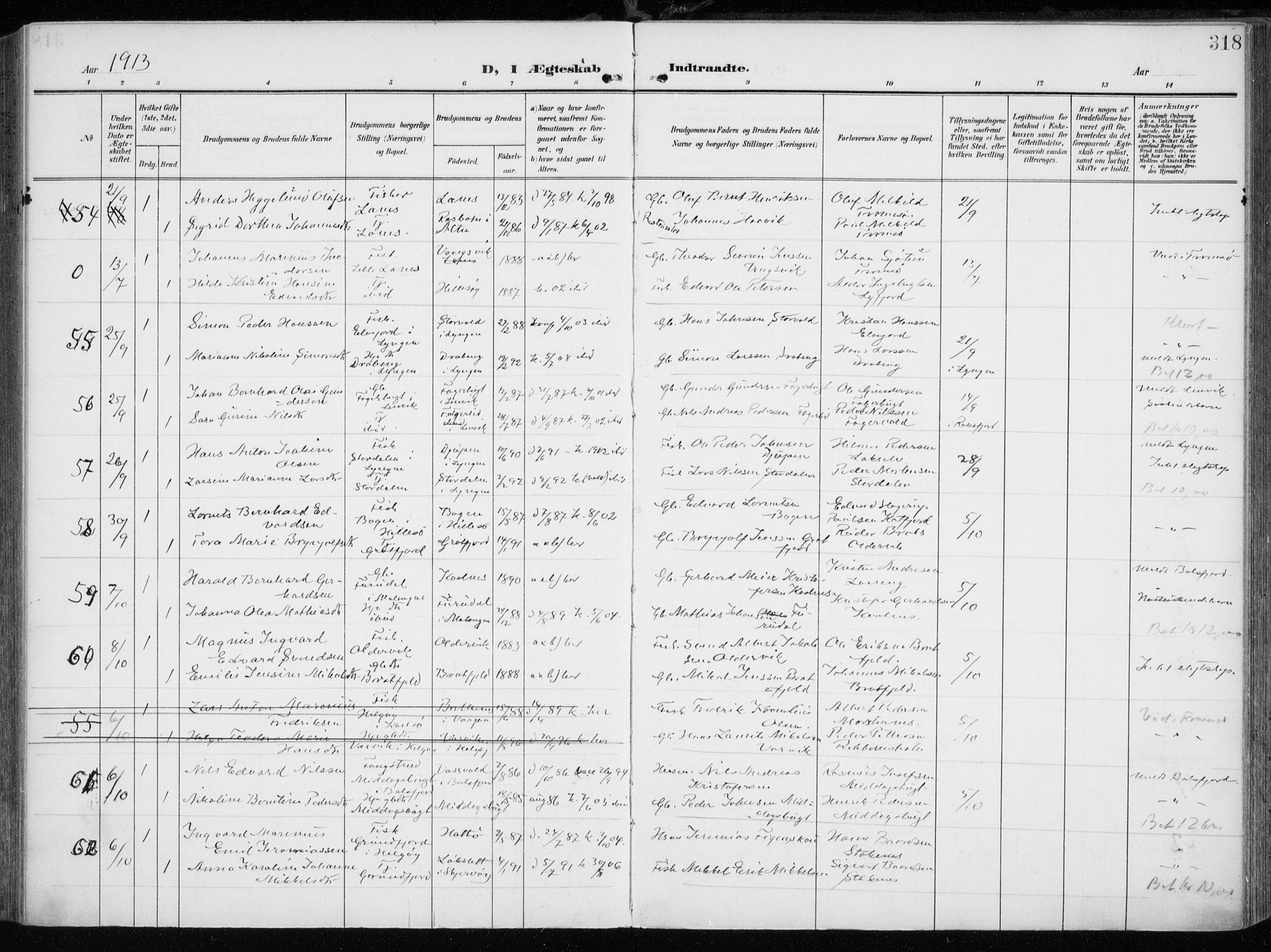 Tromsøysund sokneprestkontor, SATØ/S-1304/G/Ga/L0007kirke: Parish register (official) no. 7, 1907-1914, p. 318