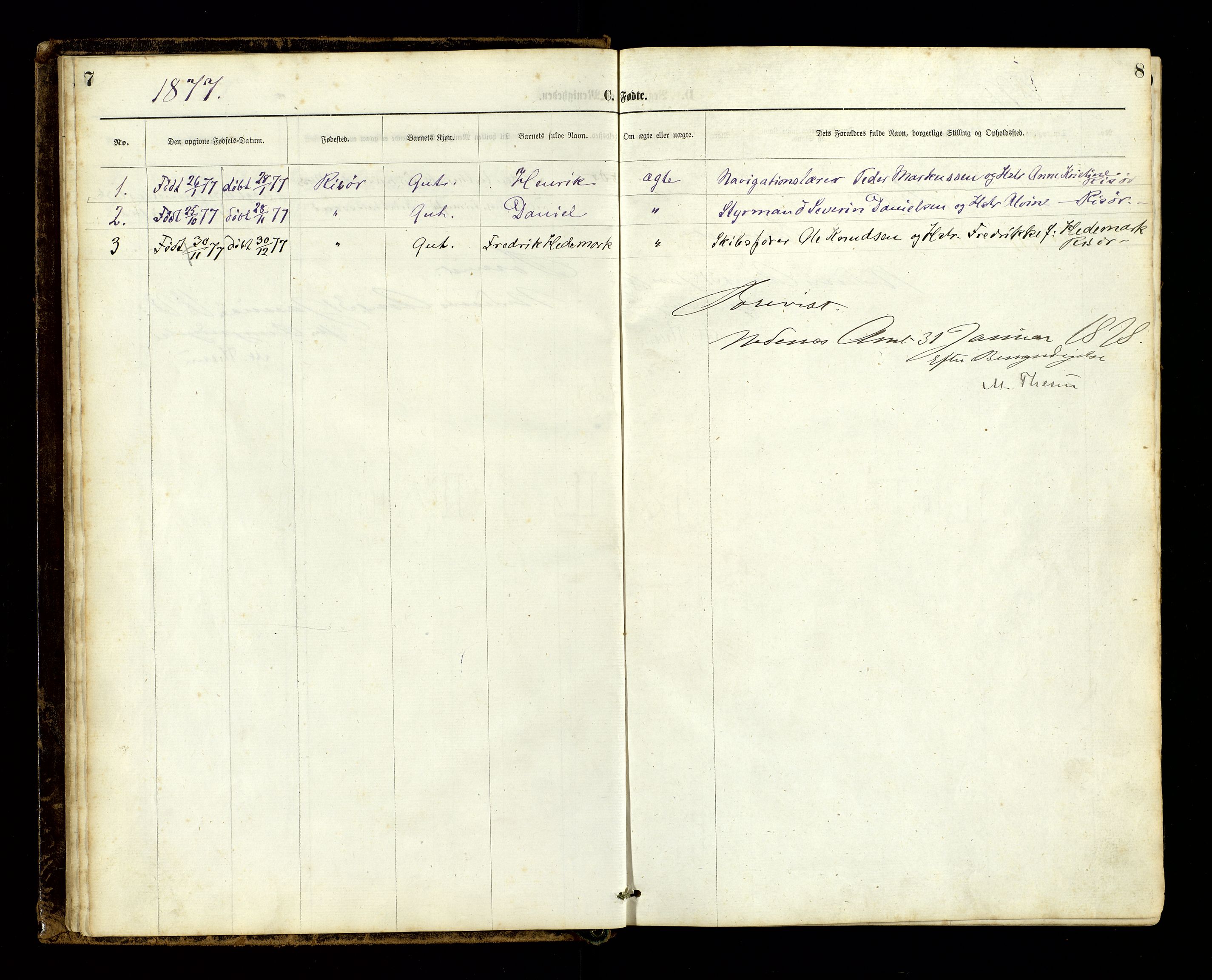 Den evangelisk-lutherske frimenighet, Risør, AV/SAK-1292-0007/F/Fa/L0001: Dissenter register no. F 17, 1877-1892, p. 7-8